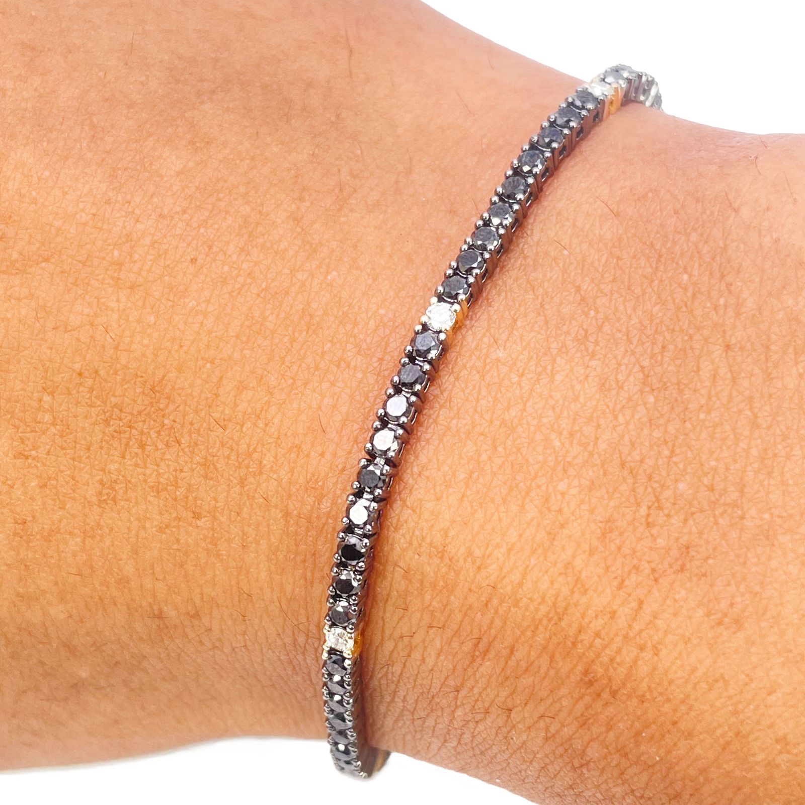 14ct Gold Black Diamond 4-Claw Tennis Bracelet 2.78ct 7 Inches & 2.5 mm Width  Diamond Bracelets