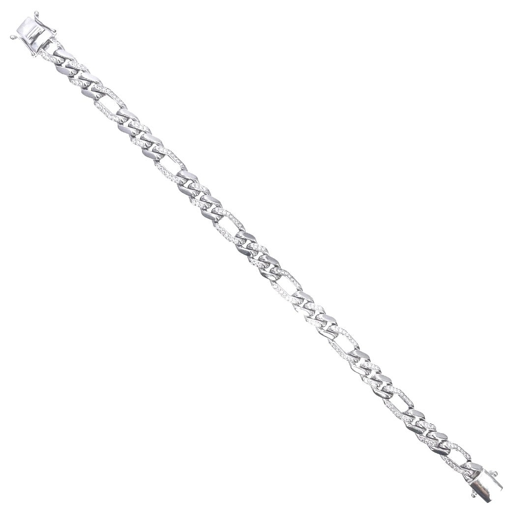 14ct Gold Natural Round Diamond Figaro Mens Bracelet 1.60ct 8 Inches  Diamond Bracelets