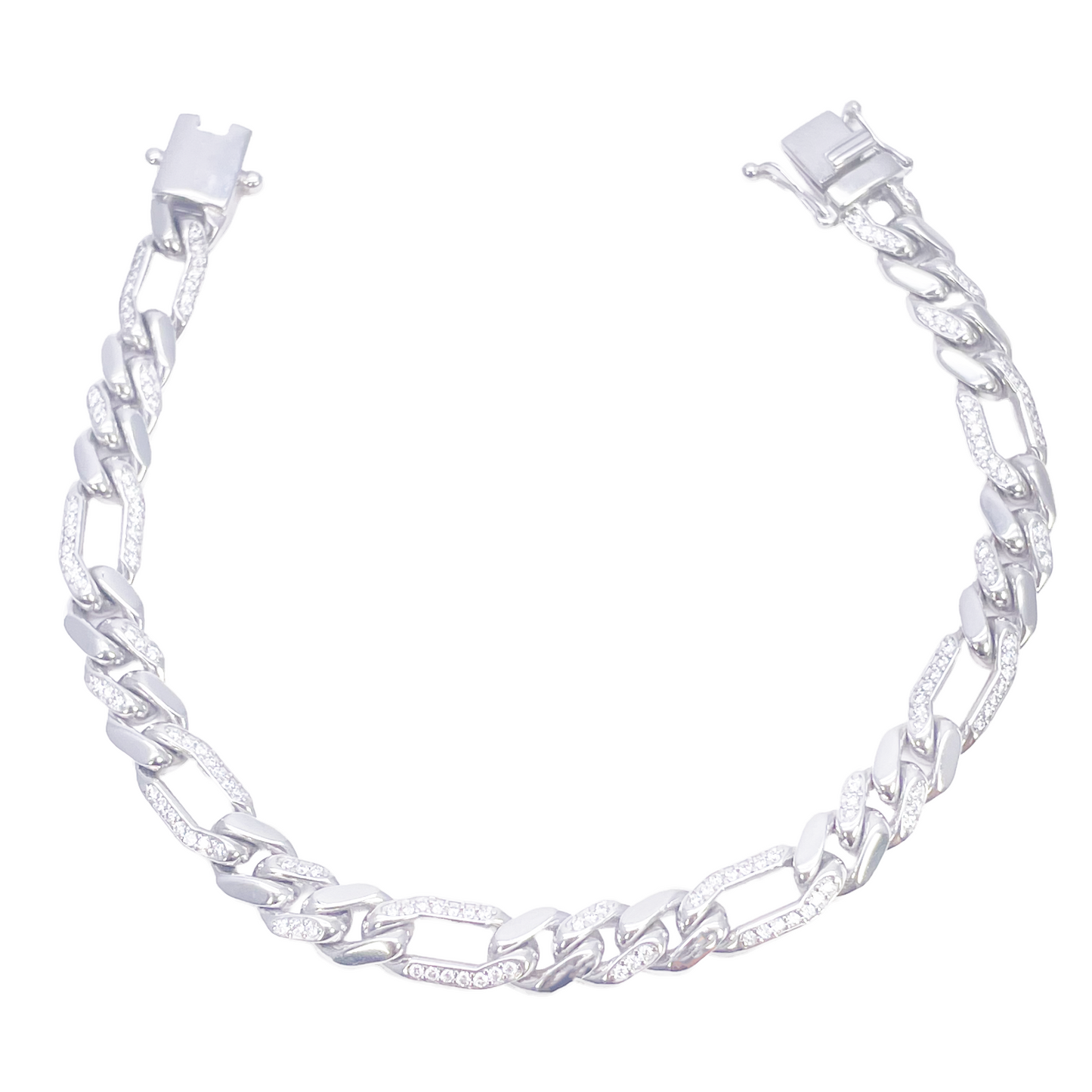 14ct Gold Natural Round Diamond Figaro Mens Bracelet 1.60ct 8 Inches  Diamond Bracelets