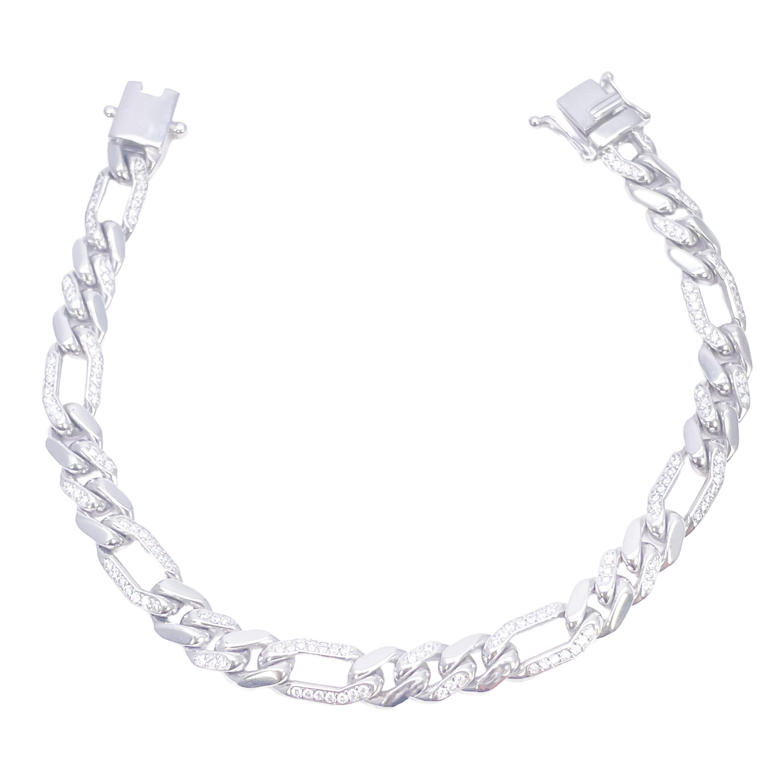 14ct Gold Natural Round Diamond Figaro Mens Bracelet 1.60ct 8 Inches  Diamond Bracelets