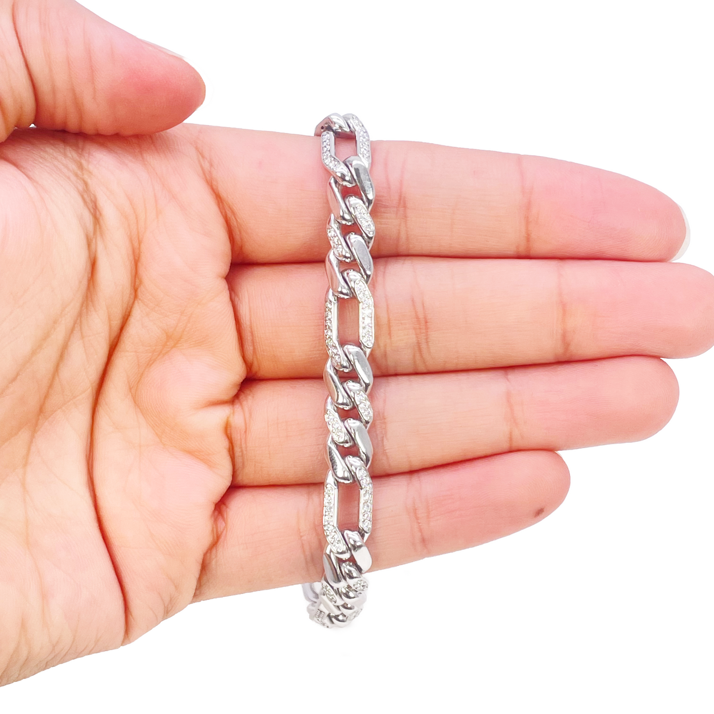 14ct Gold Natural Round Diamond Figaro Mens Bracelet 1.60ct 8 Inches  Diamond Bracelets