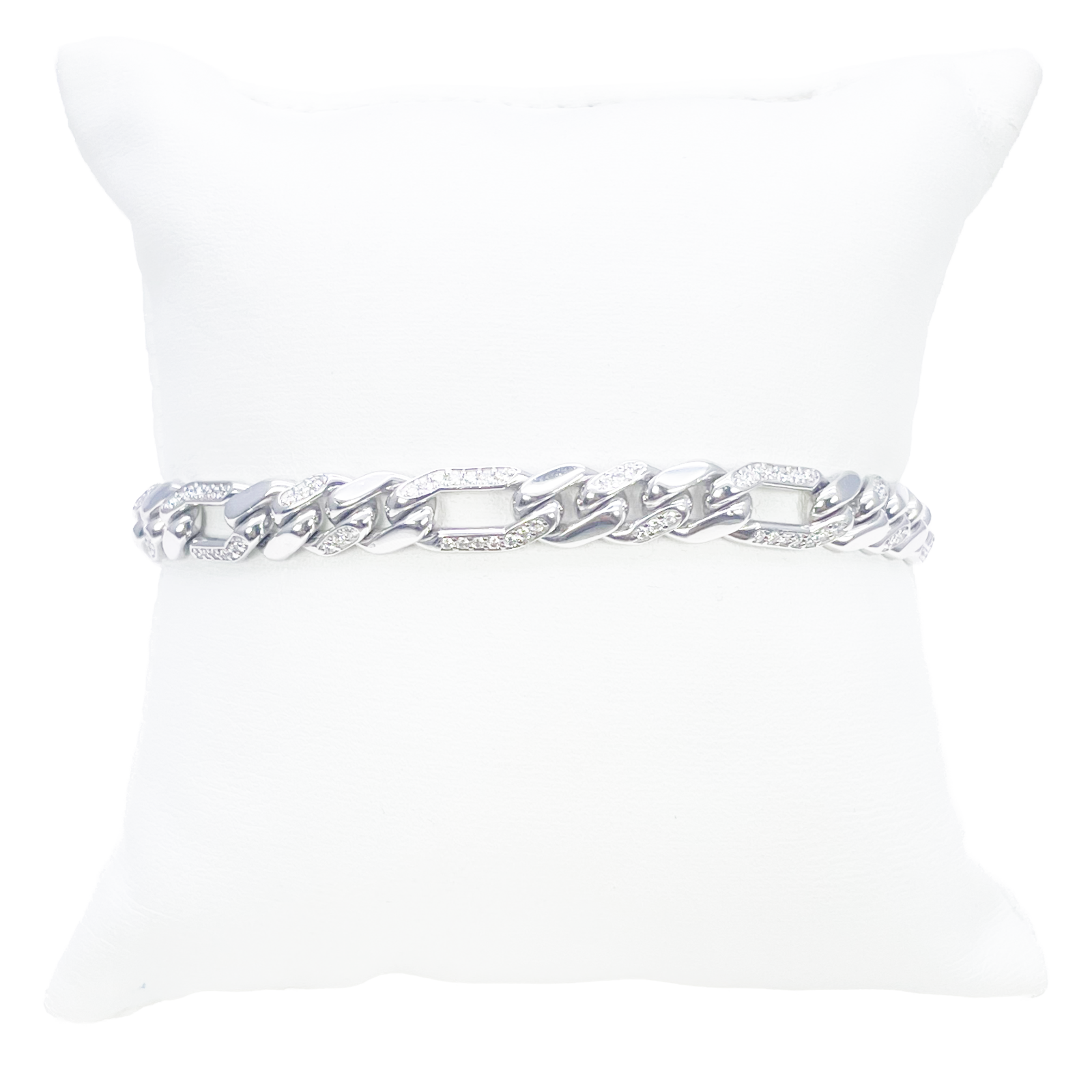 14ct Gold Natural Round Diamond Figaro Mens Bracelet 1.60ct 8 Inches  Diamond Bracelets