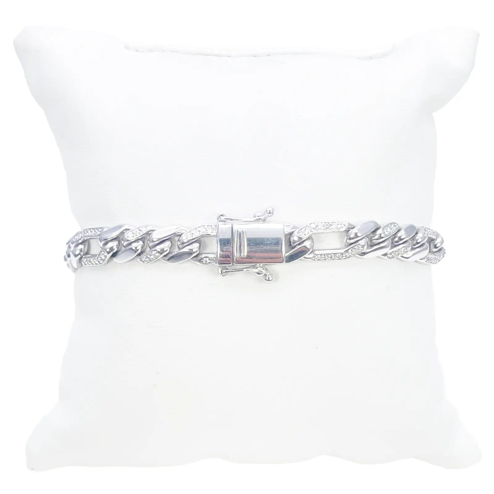 14ct Gold Natural Round Diamond Figaro Mens Bracelet 1.60ct 8 Inches  Diamond Bracelets