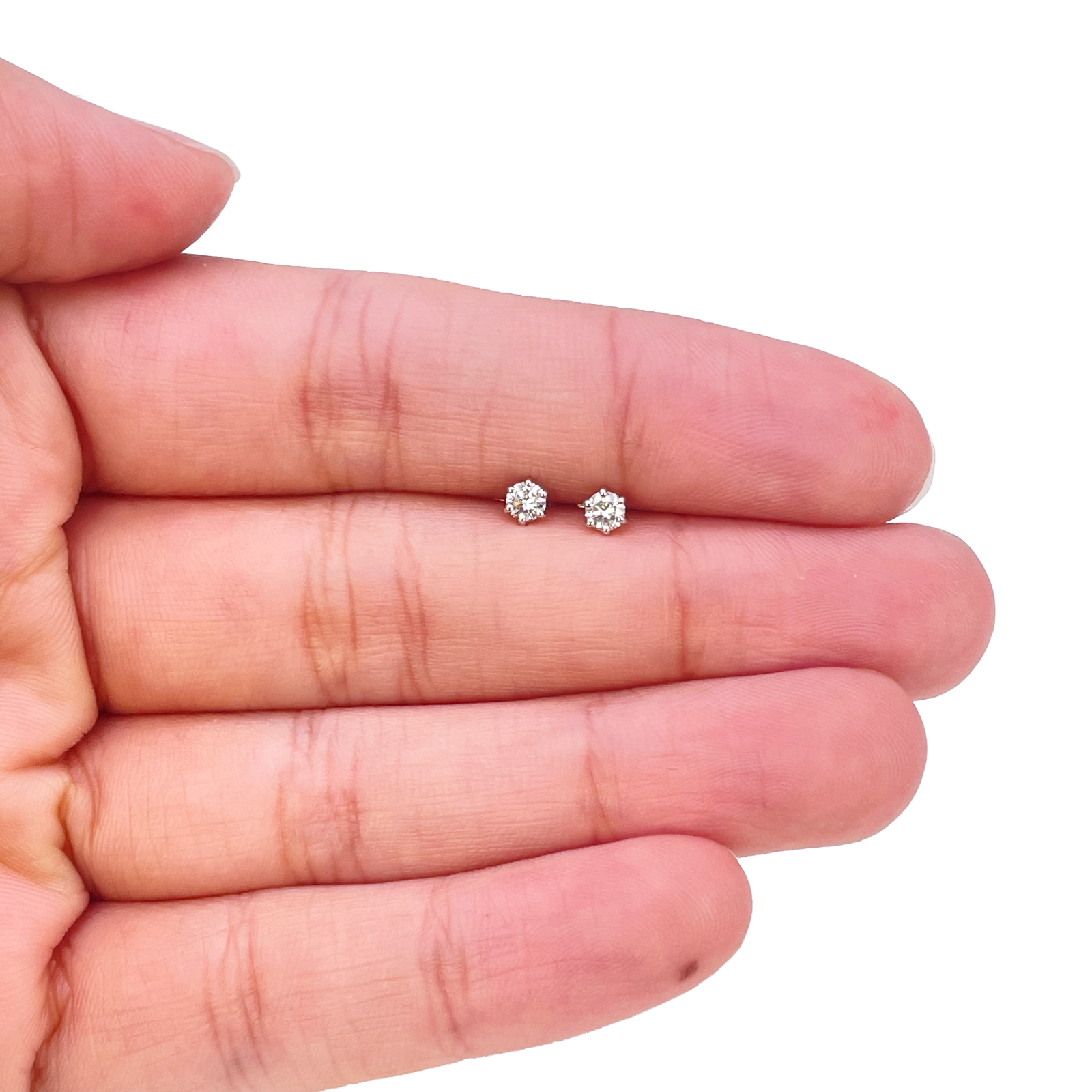 14ct Gold Natural Round Diamond Stud Earrings 0.20ct 6 Claw 3.3mm Wide 