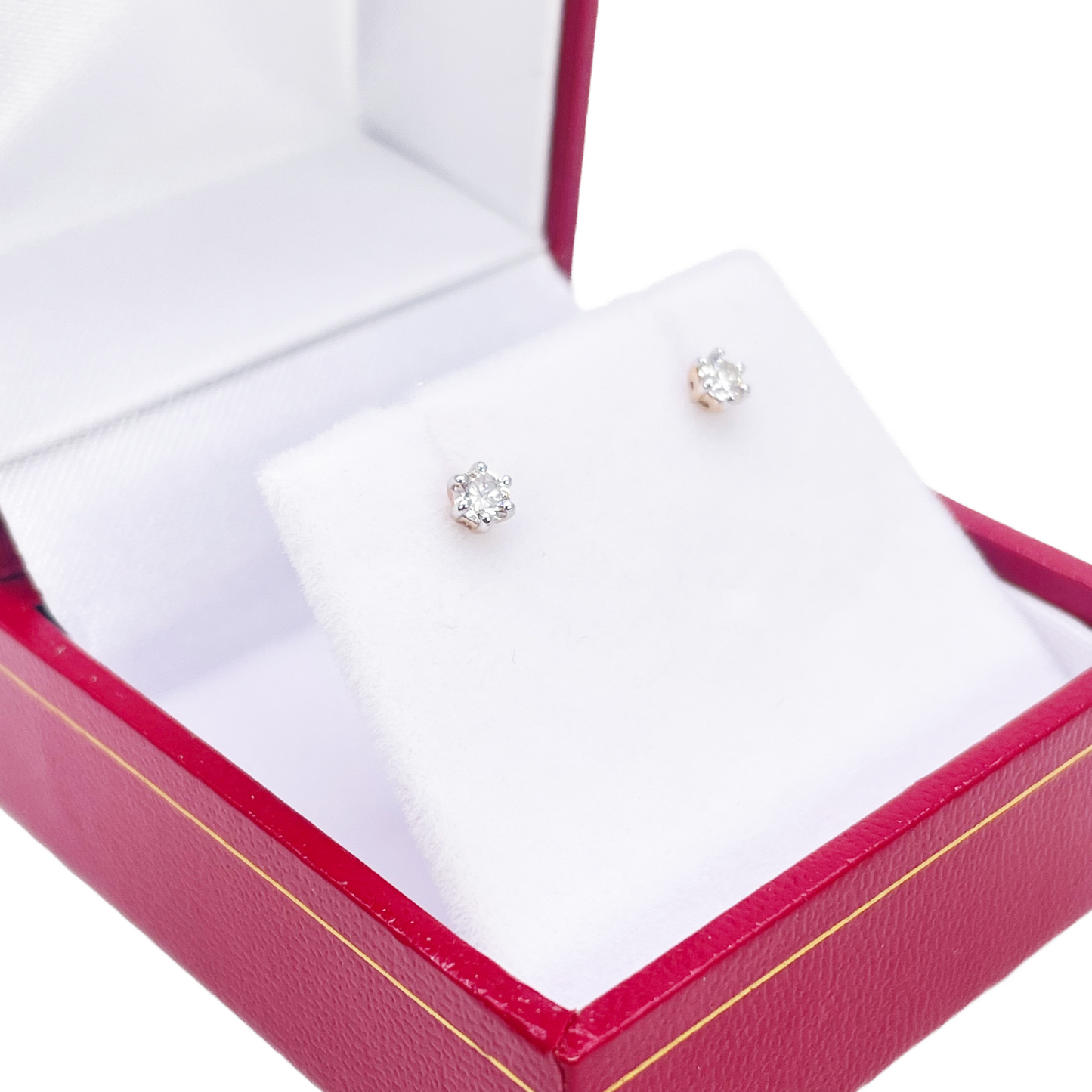 14ct Gold Natural Round Diamond Stud Earrings 0.20ct 6 Claw 3.3mm Wide 