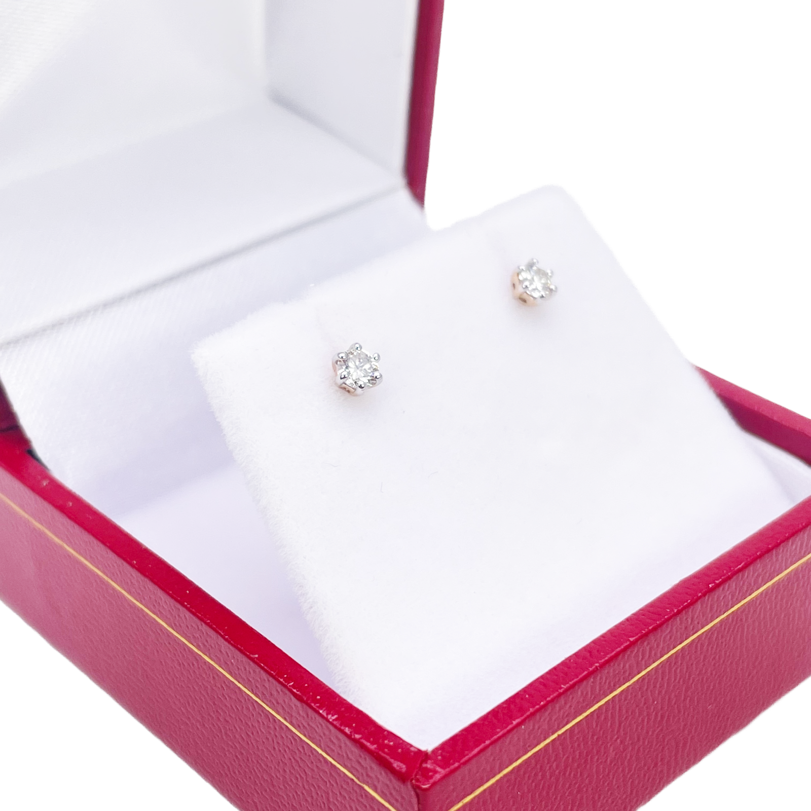 14ct Gold Natural Round Diamond Stud Earrings 0.20ct 6 Claw 3.3mm Wide 