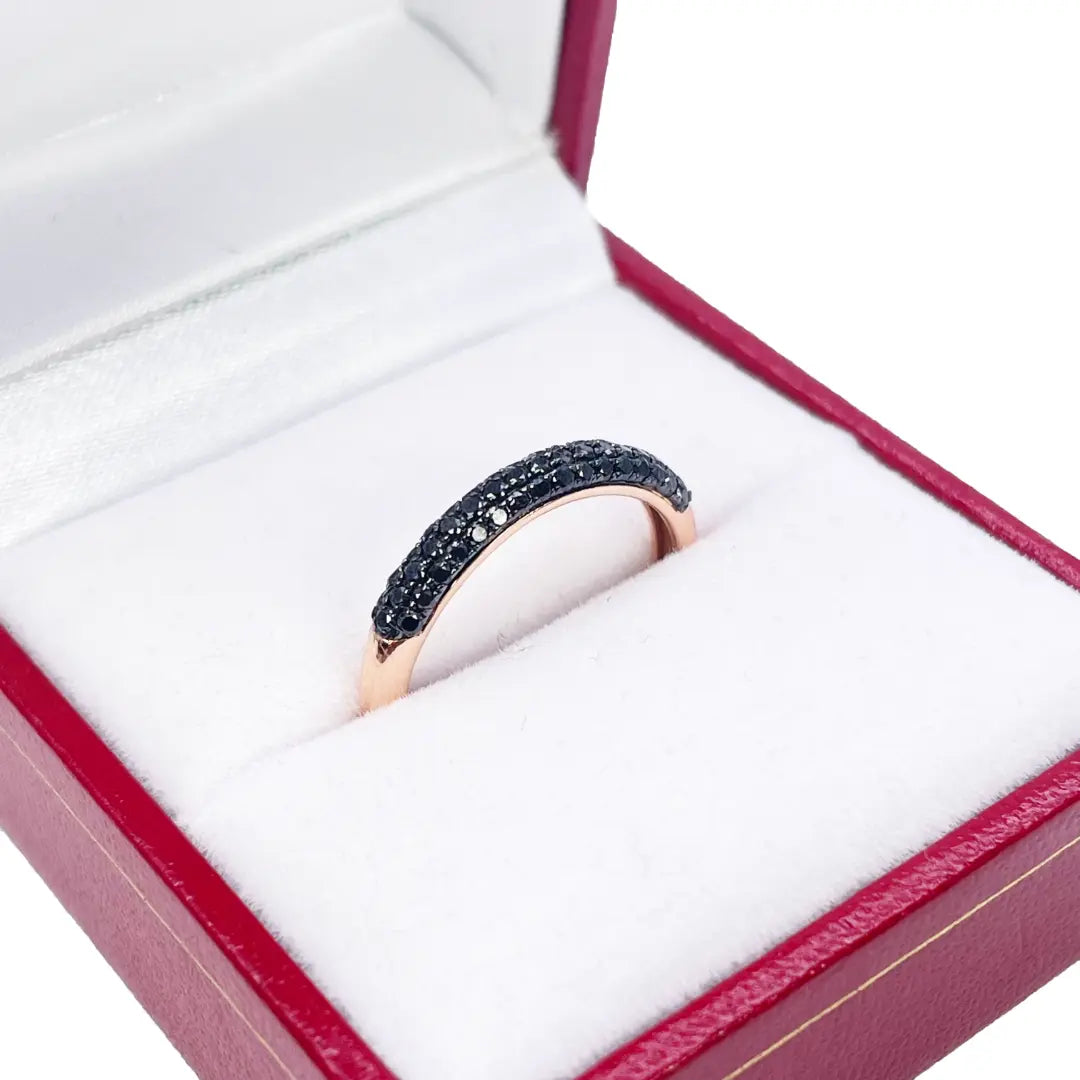 14ct Rose Gold Black Round Diamond 3 Row Dome Shaped Pave Set Ring 0.35ct  Diamond Ring