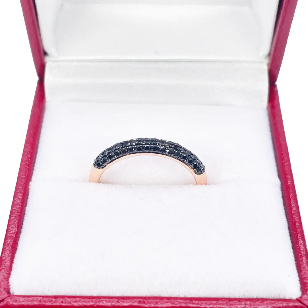 14ct Rose Gold Black Round Diamond 3 Row Dome Shaped Pave Set Ring 0.35ct  Diamond Ring