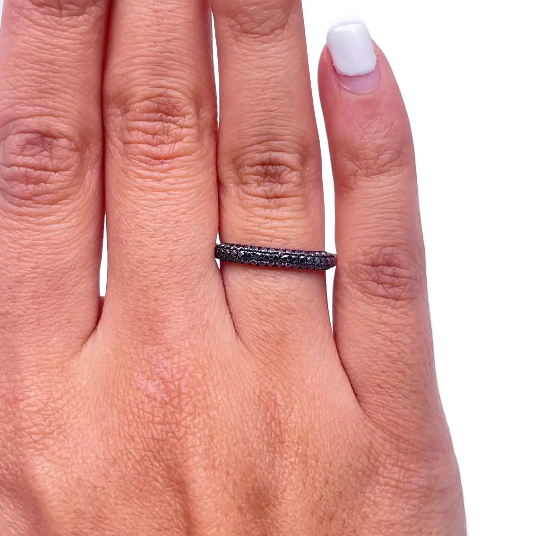 14ct Rose Gold Black Round Diamond 3 Row Dome Shaped Pave Set Ring 0.35ct  Diamond Ring