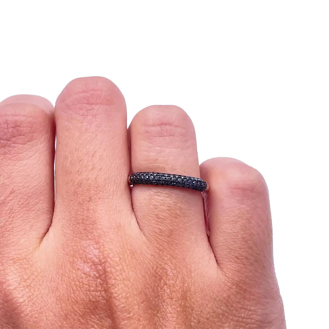 14ct Rose Gold Black Round Diamond 3 Row Dome Shaped Pave Set Ring 0.35ct  Diamond Ring