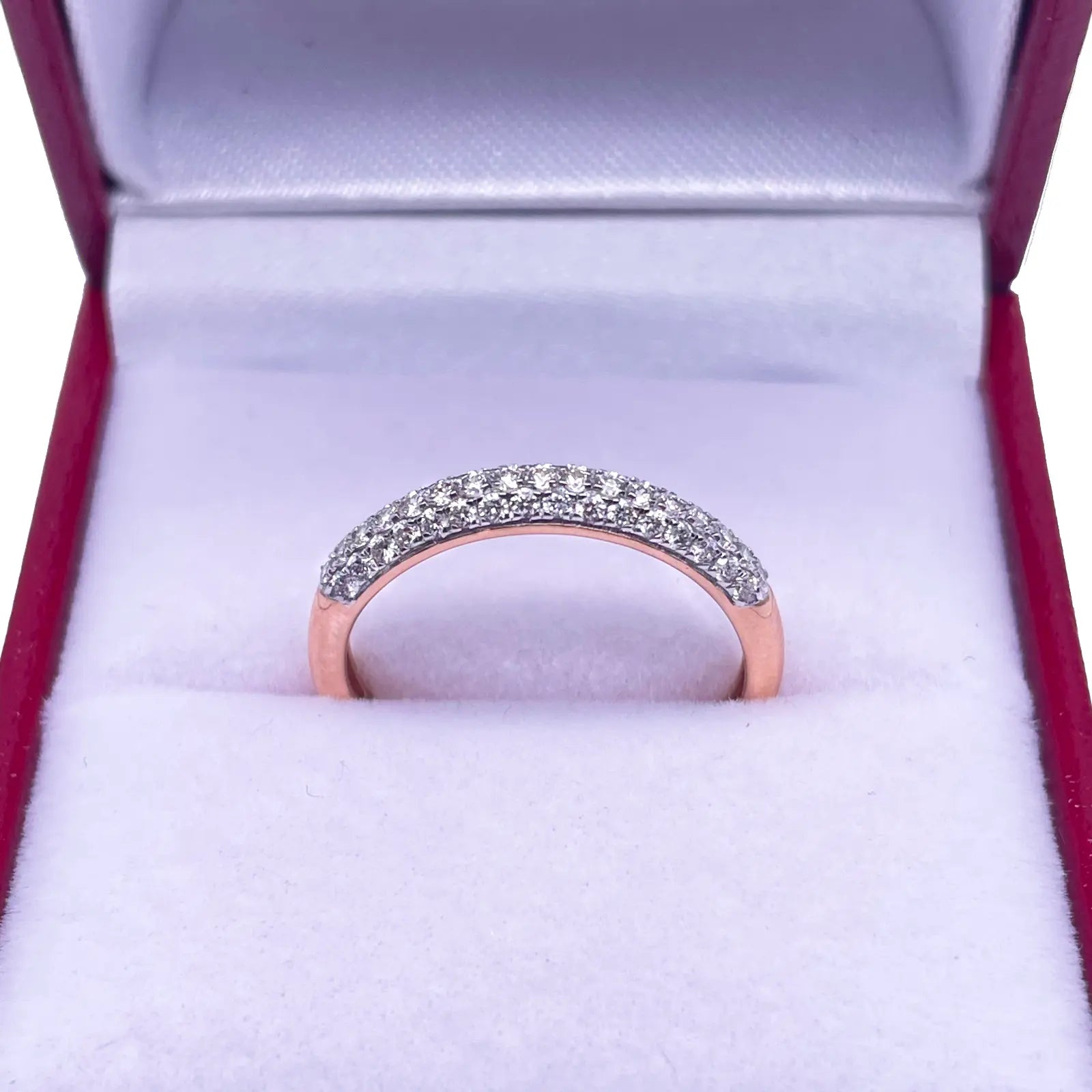14ct Rose Gold Diamond 3 Row Dome Shaped Pave Set Ring 0.34ct  Diamond Ring