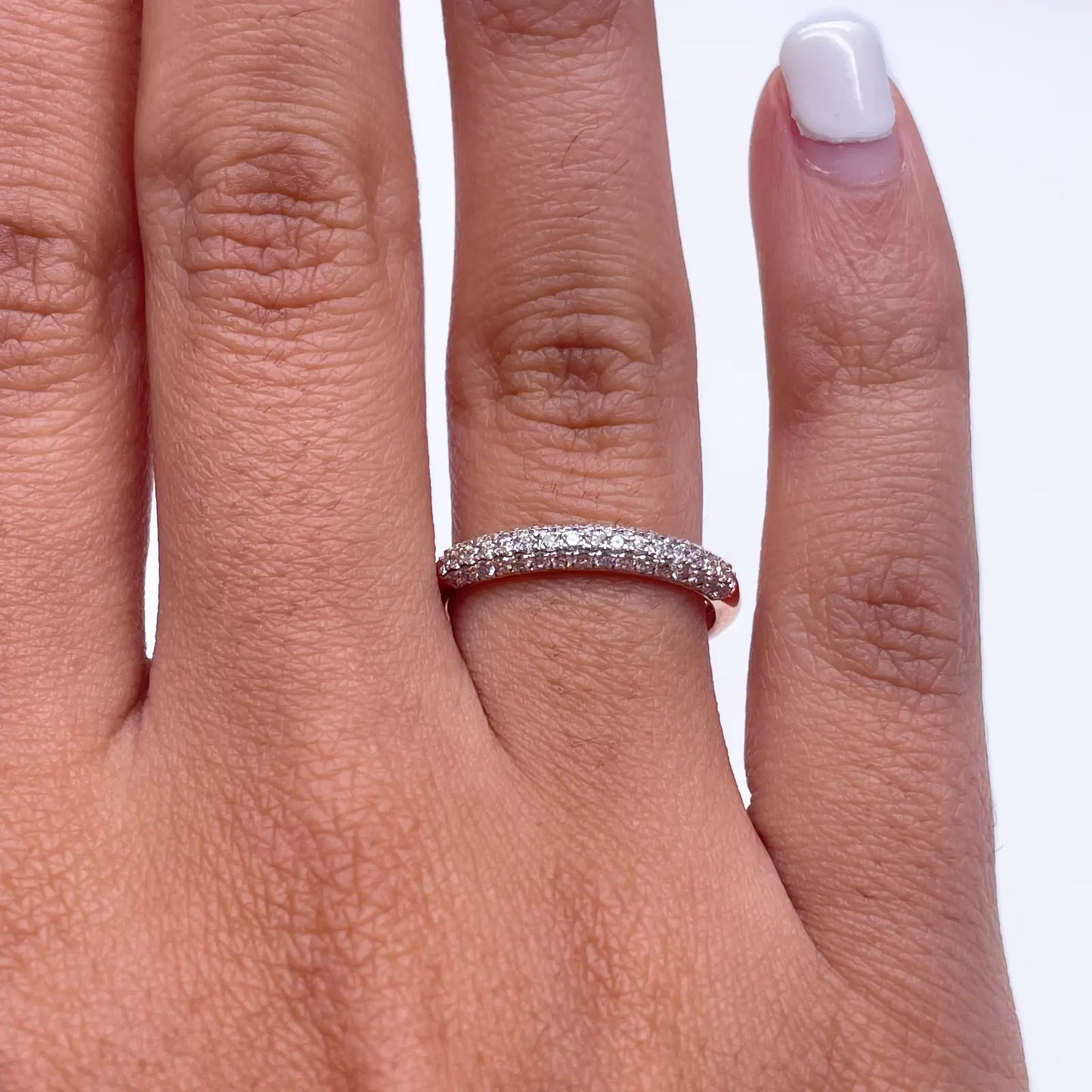 14ct Rose Gold Diamond 3 Row Dome Shaped Pave Set Ring 0.34ct  Diamond Ring