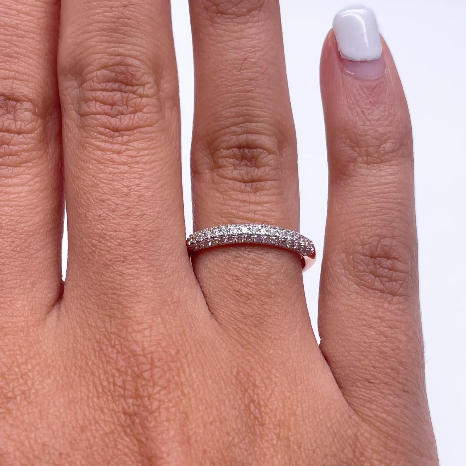 14ct Rose Gold Diamond 3 Row Dome Shaped Pave Set Ring 0.34ct  Diamond Ring