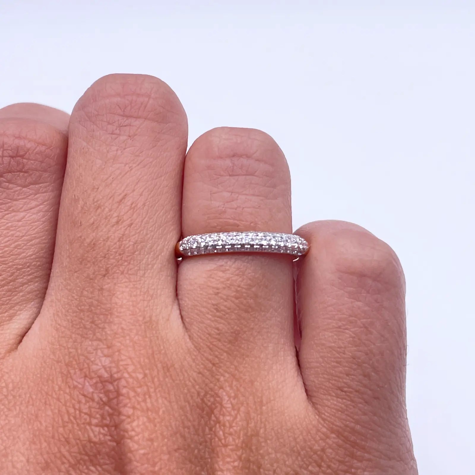 14ct Rose Gold Diamond 3 Row Dome Shaped Pave Set Ring 0.34ct  Diamond Ring