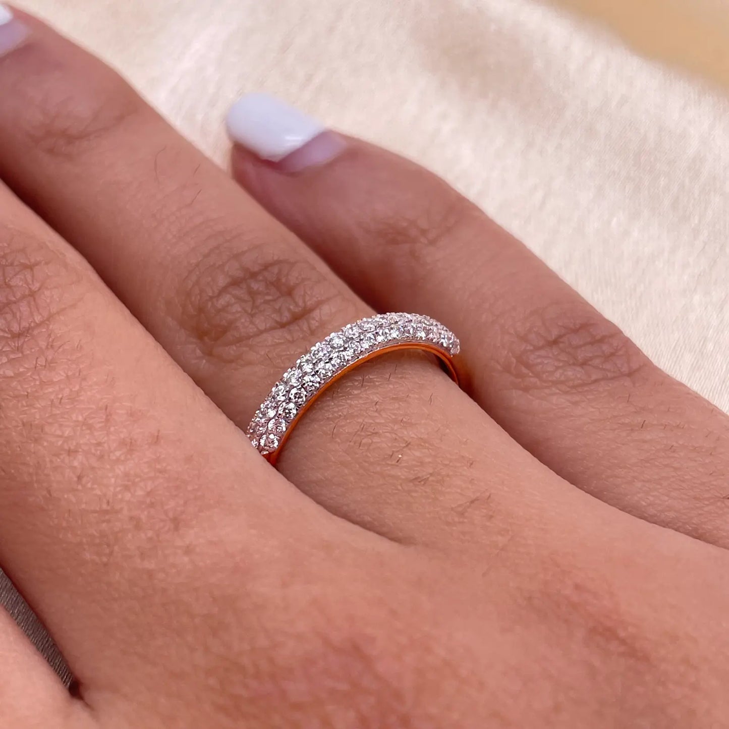 14ct Rose Gold Diamond 3 Row Dome Shaped Pave Set Ring 0.34ct  Diamond Ring