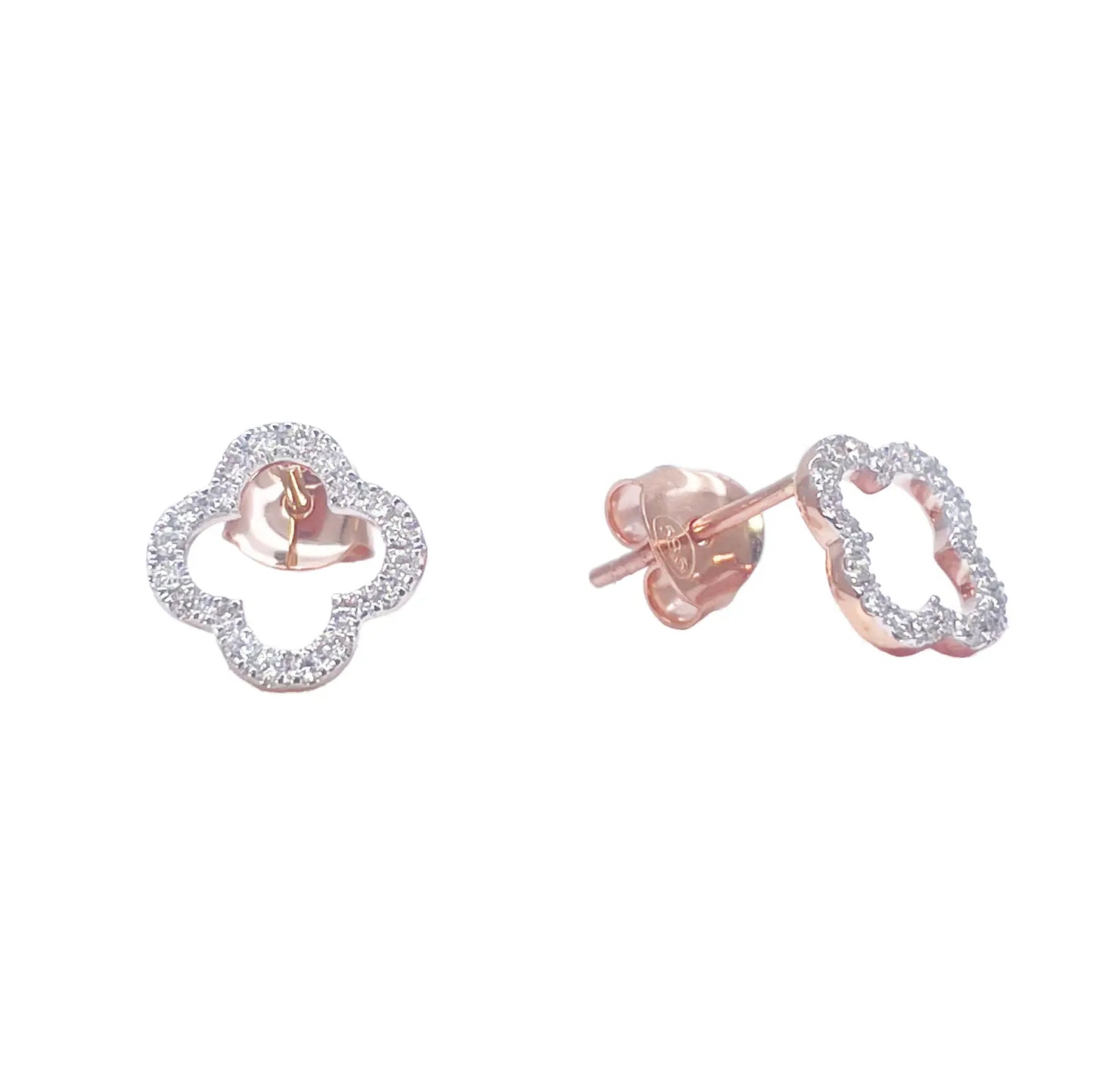 14ct Rose Gold Diamond Clover Cluster Stud Earrings 0.29ct 