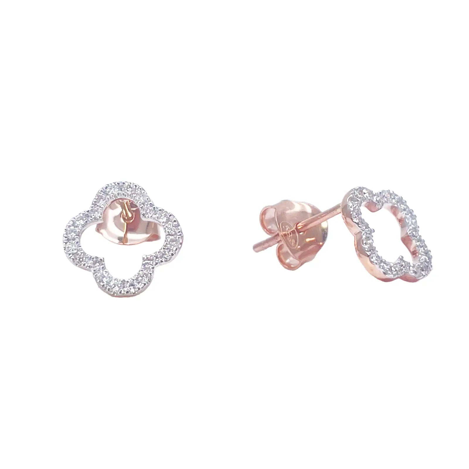 14ct Rose Gold Diamond Clover Cluster Stud Earrings 0.29ct 