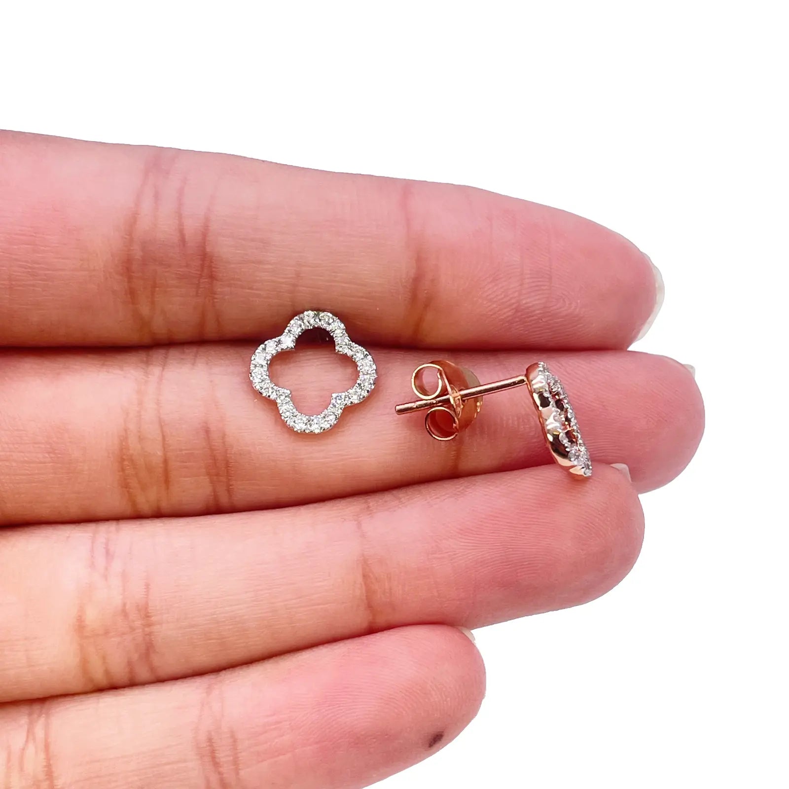 14ct Rose Gold Diamond Clover Cluster Stud Earrings 0.29ct 