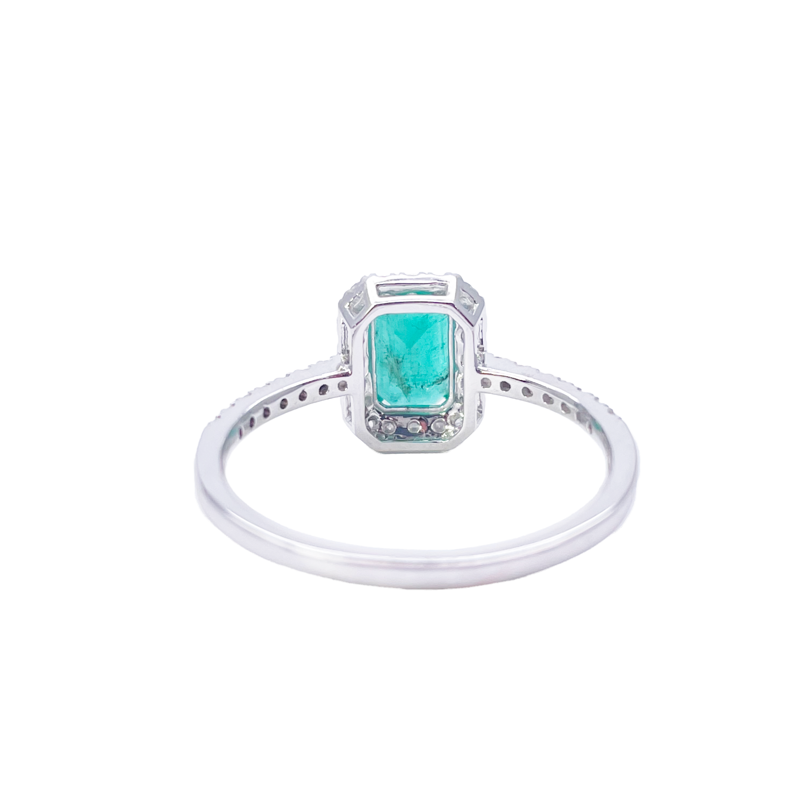 14ct White Gold 4-Claw Natural Emerald & Round Diamond Ring 1.15ct  Diamond Ring