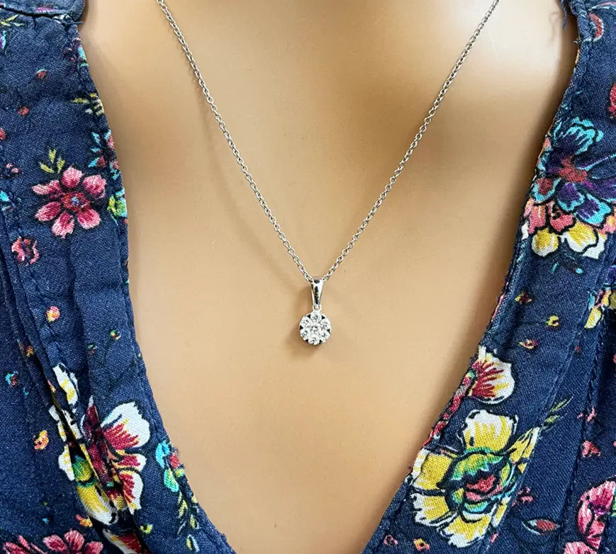 14ct White Gold Diamonds Round Pendant Necklace 0.15ct  Diamond Bracelets