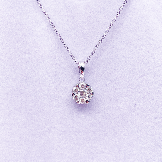 14ct White Gold Diamonds Round Pendant Necklace 0.32ct 