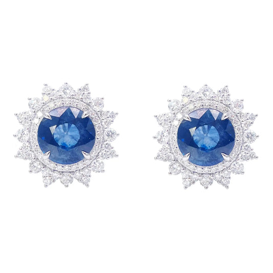 14ct White Gold Floral Natural Sapphire & Diamond Cluster Halo Earrings 10.45ct 