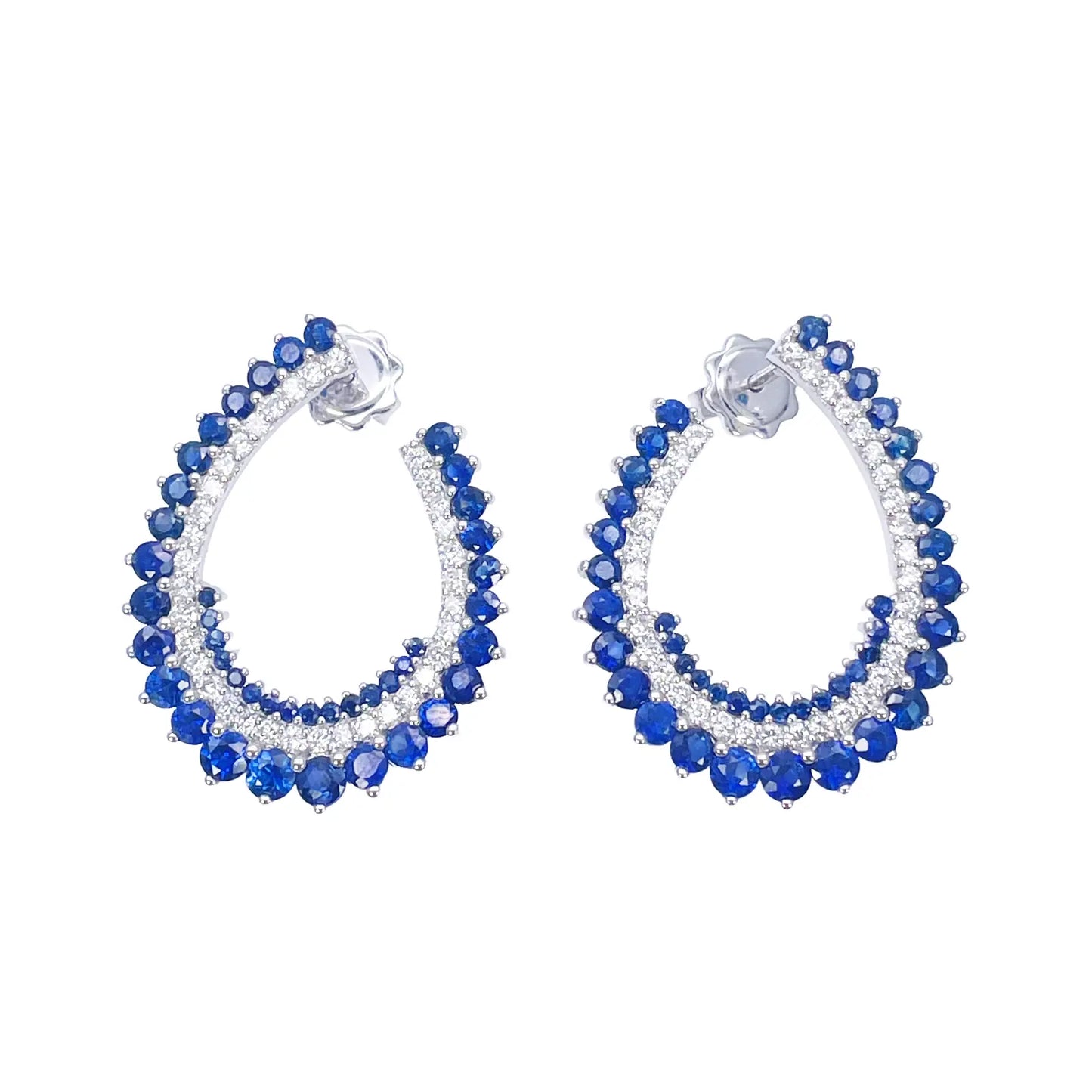 14ct White Gold Front & Back Natural Sapphire Diamond Earrings 5.27ct 