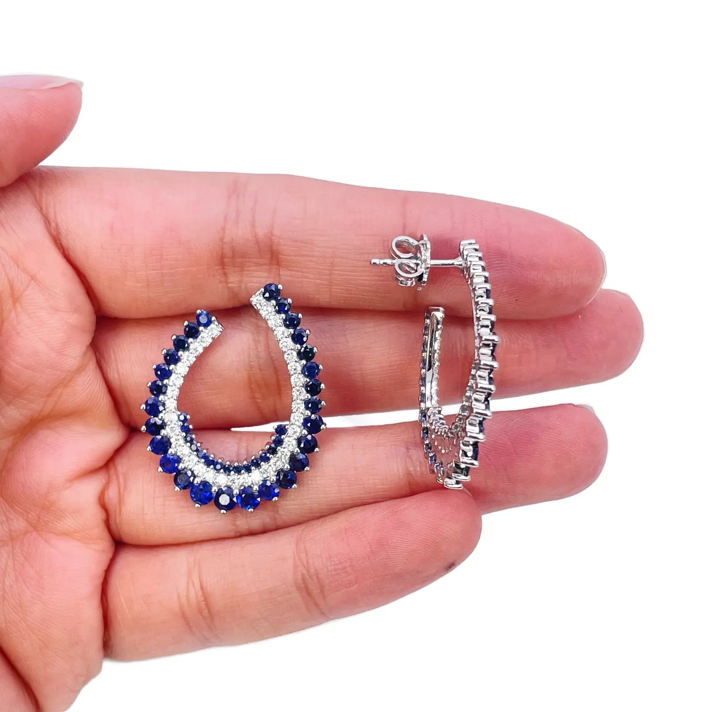 14ct White Gold Front & Back Natural Sapphire Diamond Earrings 5.27ct 