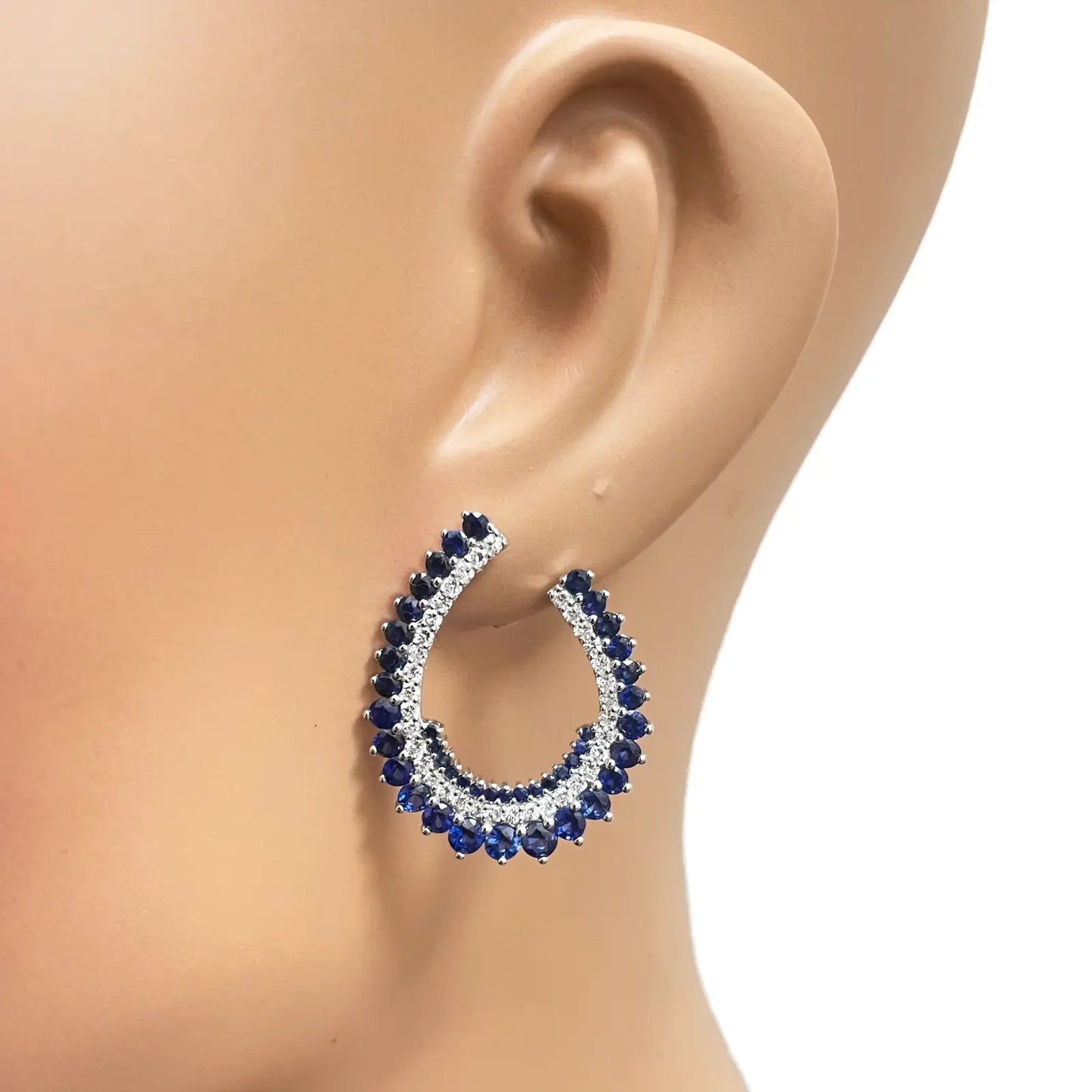 14ct White Gold Front & Back Natural Sapphire Diamond Earrings 5.27ct 