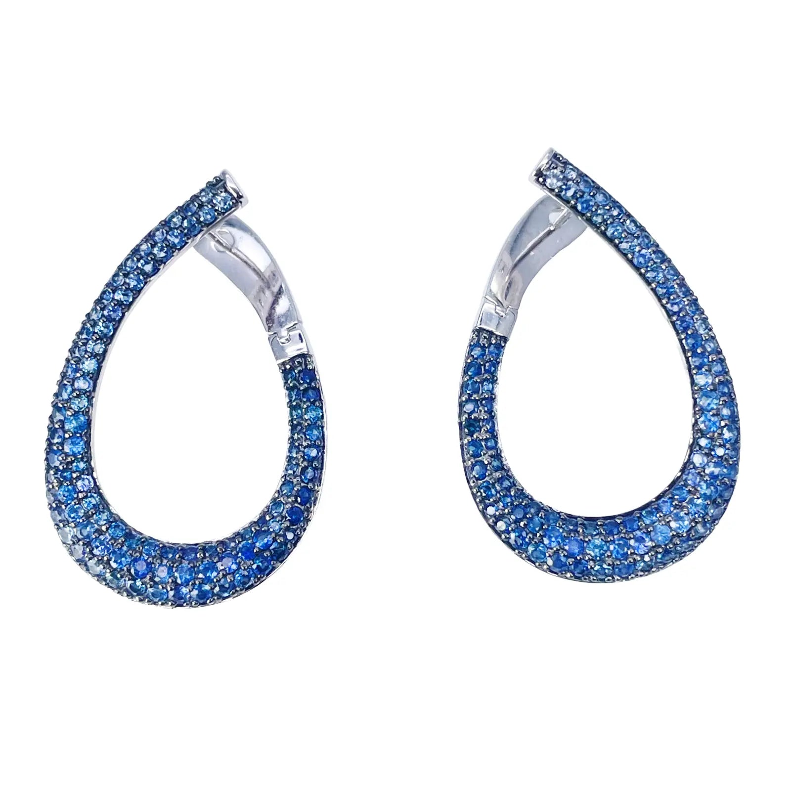 14ct White Gold Front & Back Natural Sapphire Earrings 2.29ct 30mm Length 