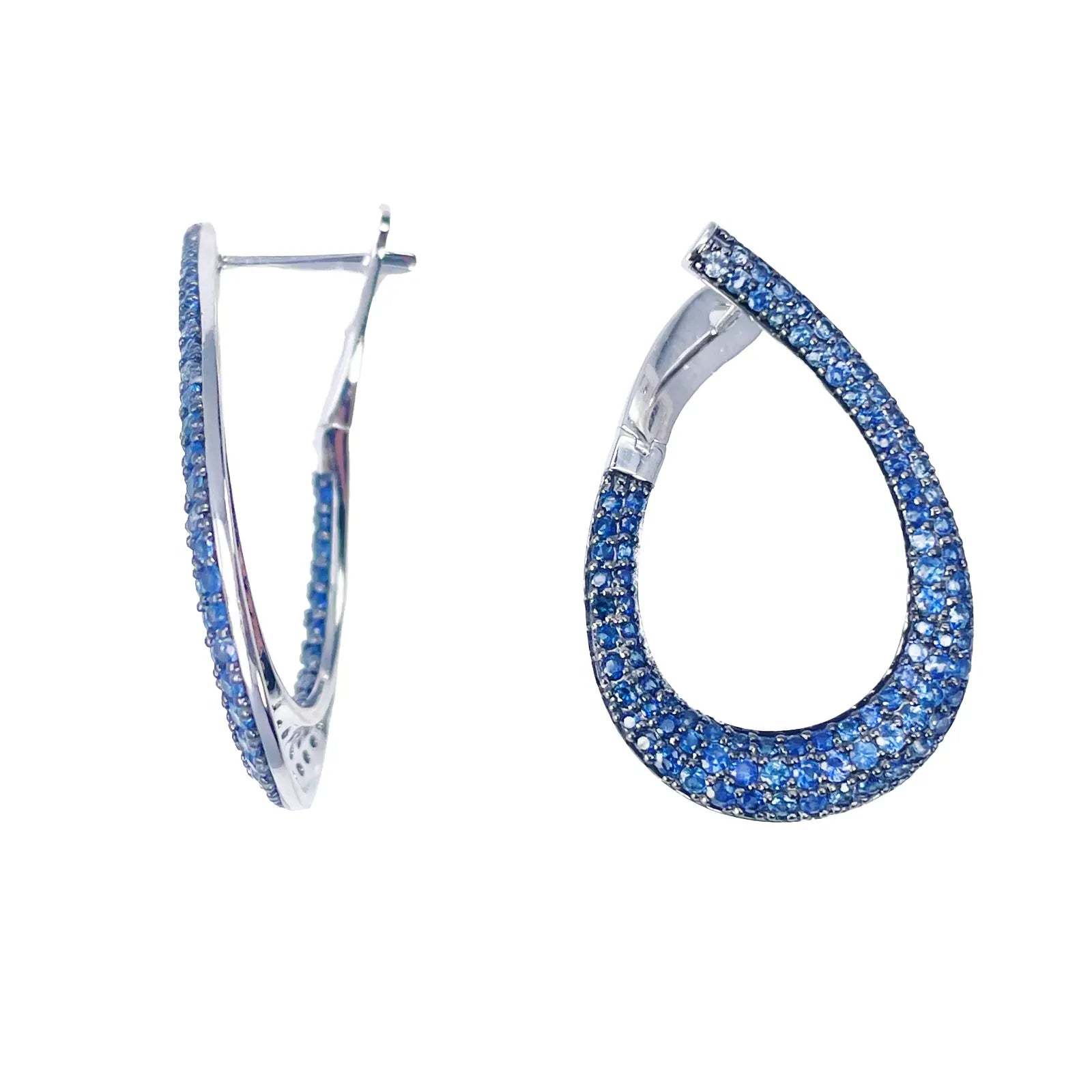 14ct White Gold Front & Back Natural Sapphire Earrings 2.29ct 30mm Length 