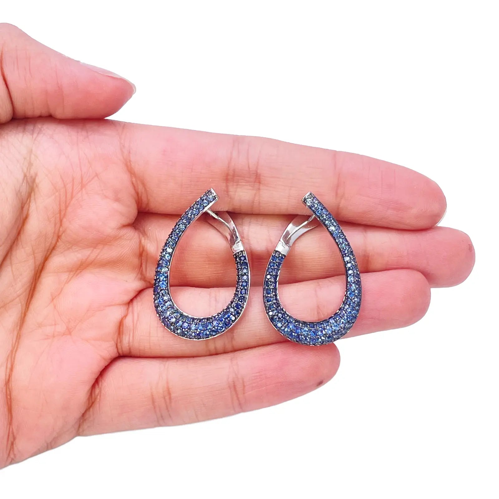 14ct White Gold Front & Back Natural Sapphire Earrings 2.29ct 30mm Length 