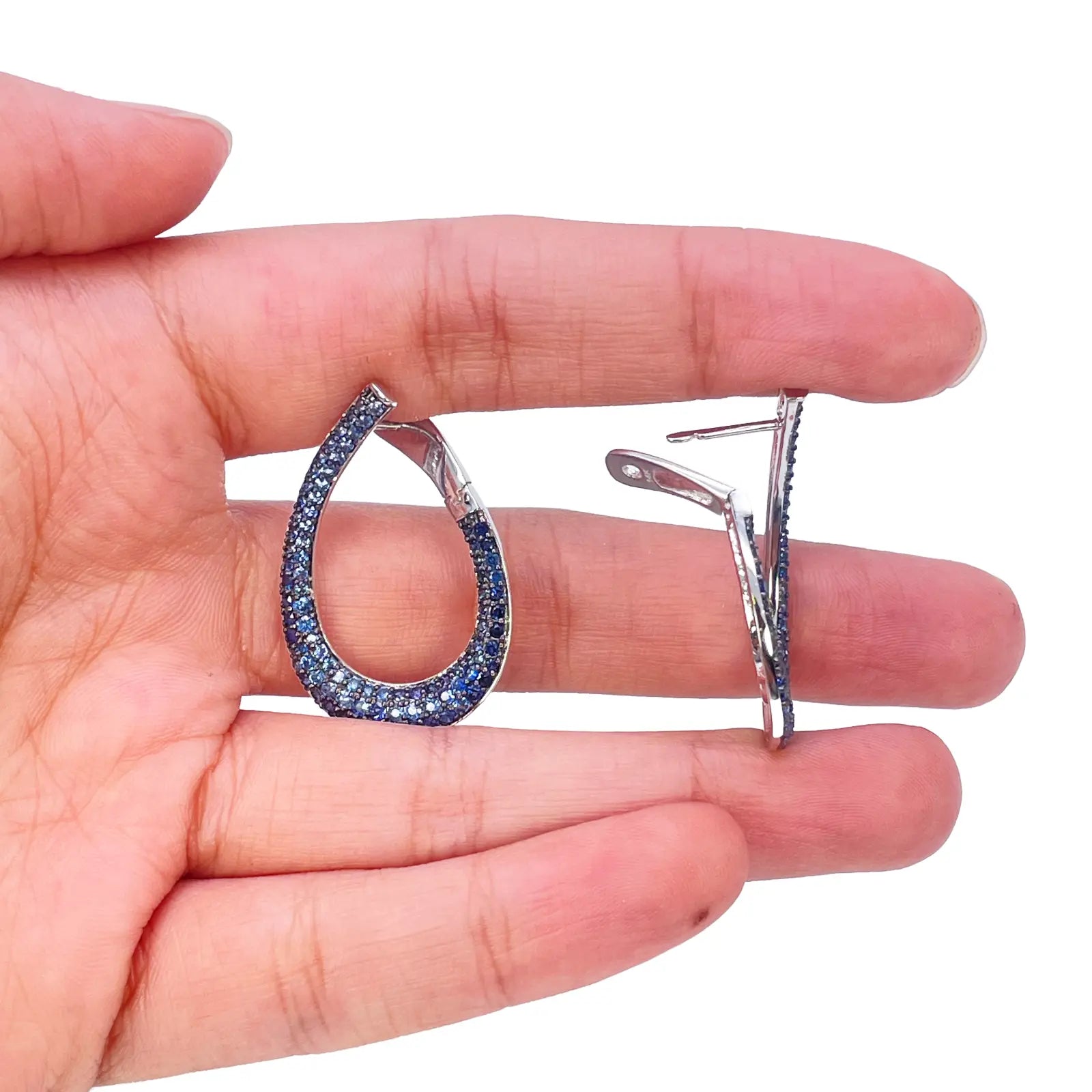 14ct White Gold Front & Back Natural Sapphire Earrings 2.29ct 30mm Length 