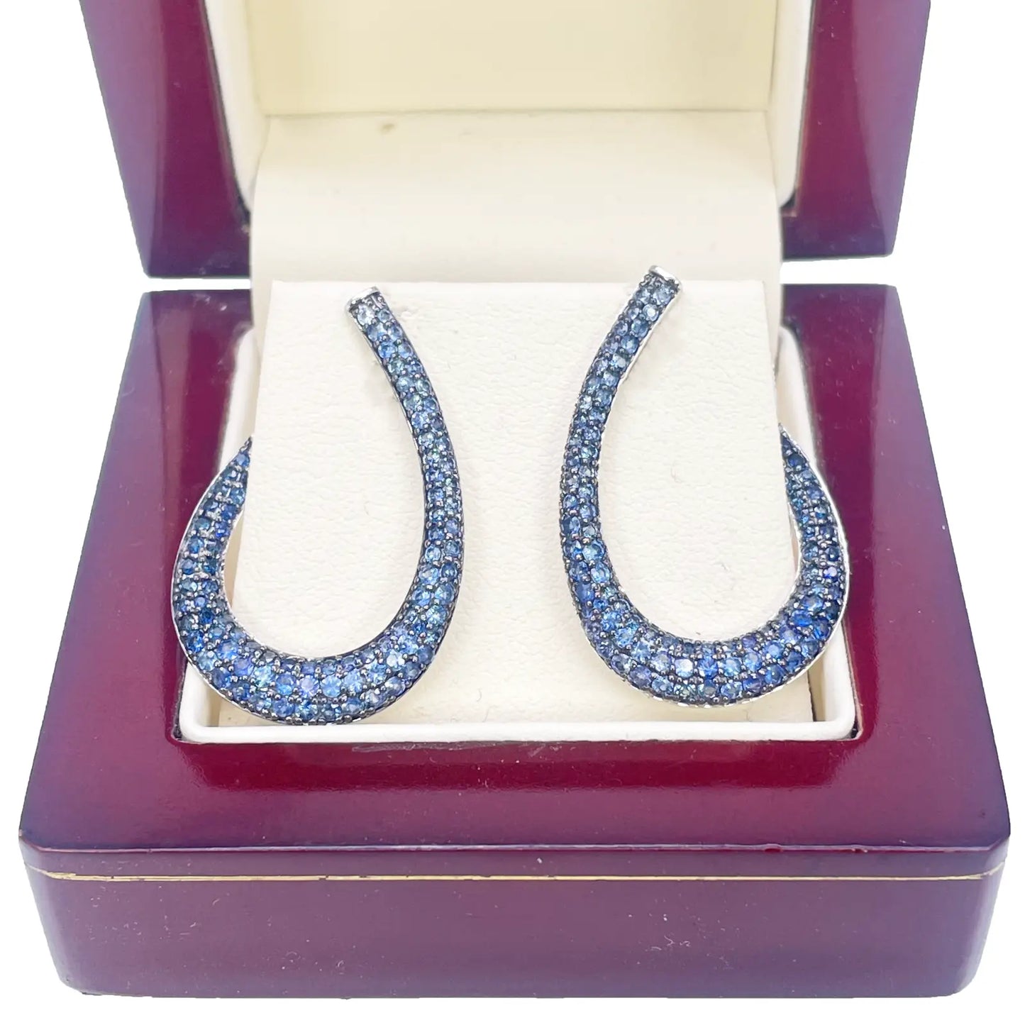14ct White Gold Front & Back Natural Sapphire Earrings 2.29ct 30mm Length 