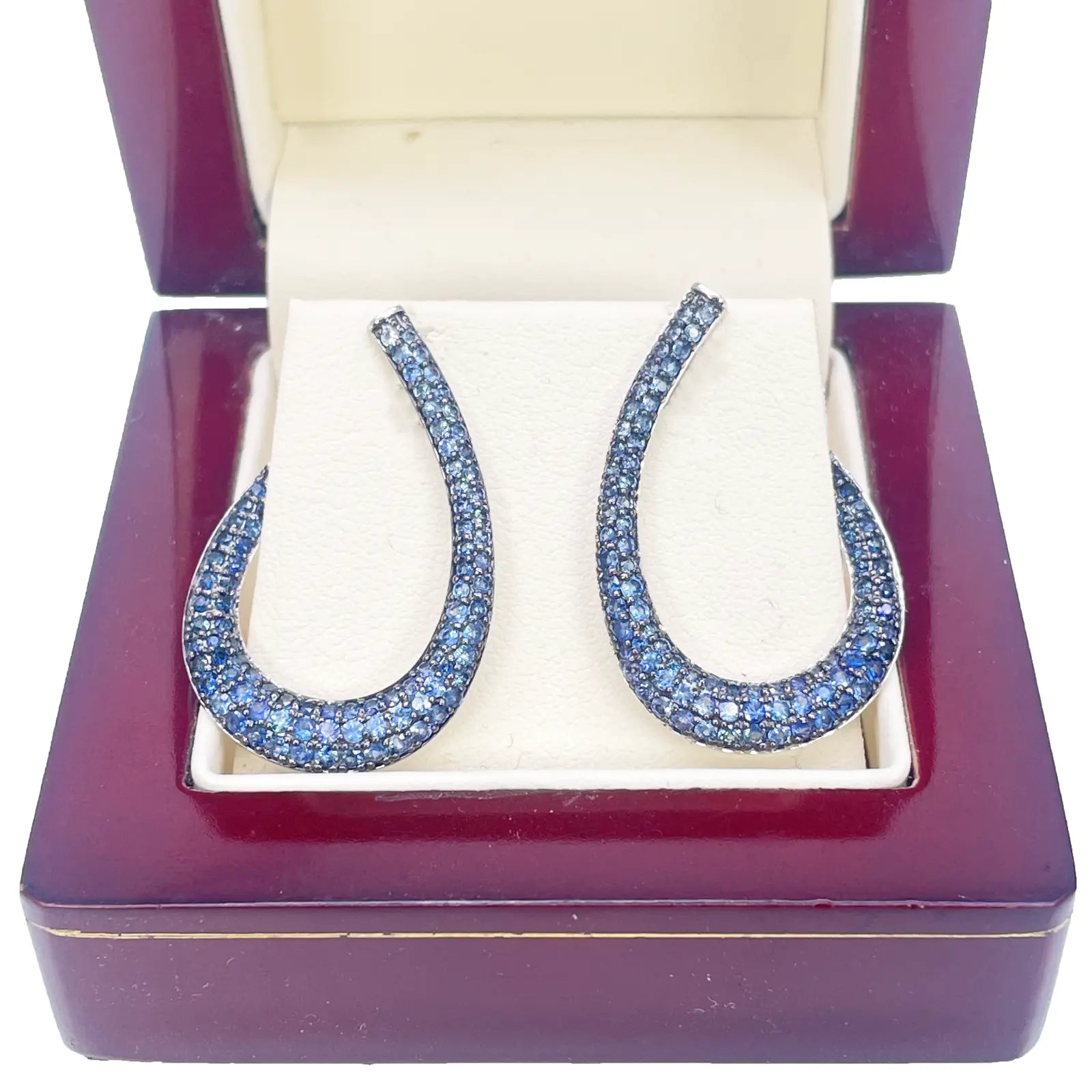 14ct White Gold Front & Back Natural Sapphire Earrings 2.29ct 30mm Length 