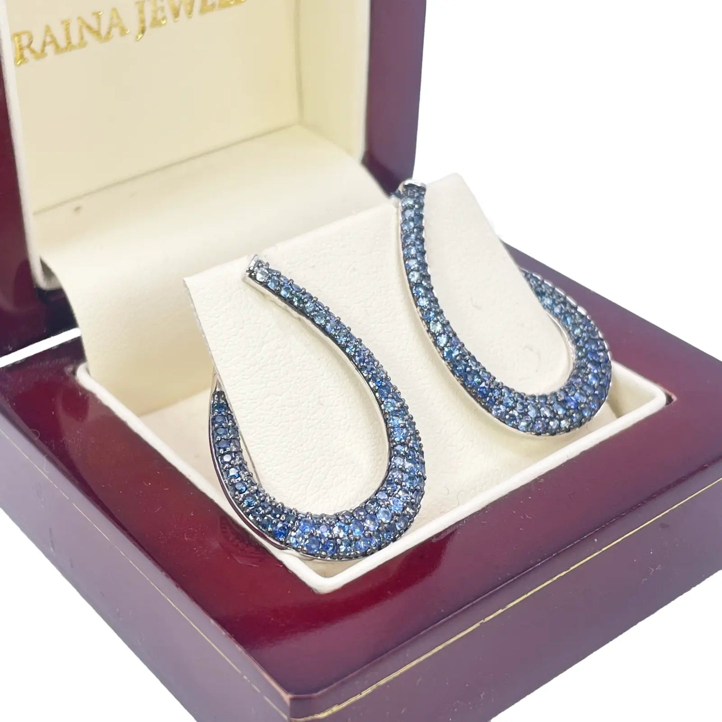 14ct White Gold Front & Back Natural Sapphire Earrings 2.29ct 30mm Length 