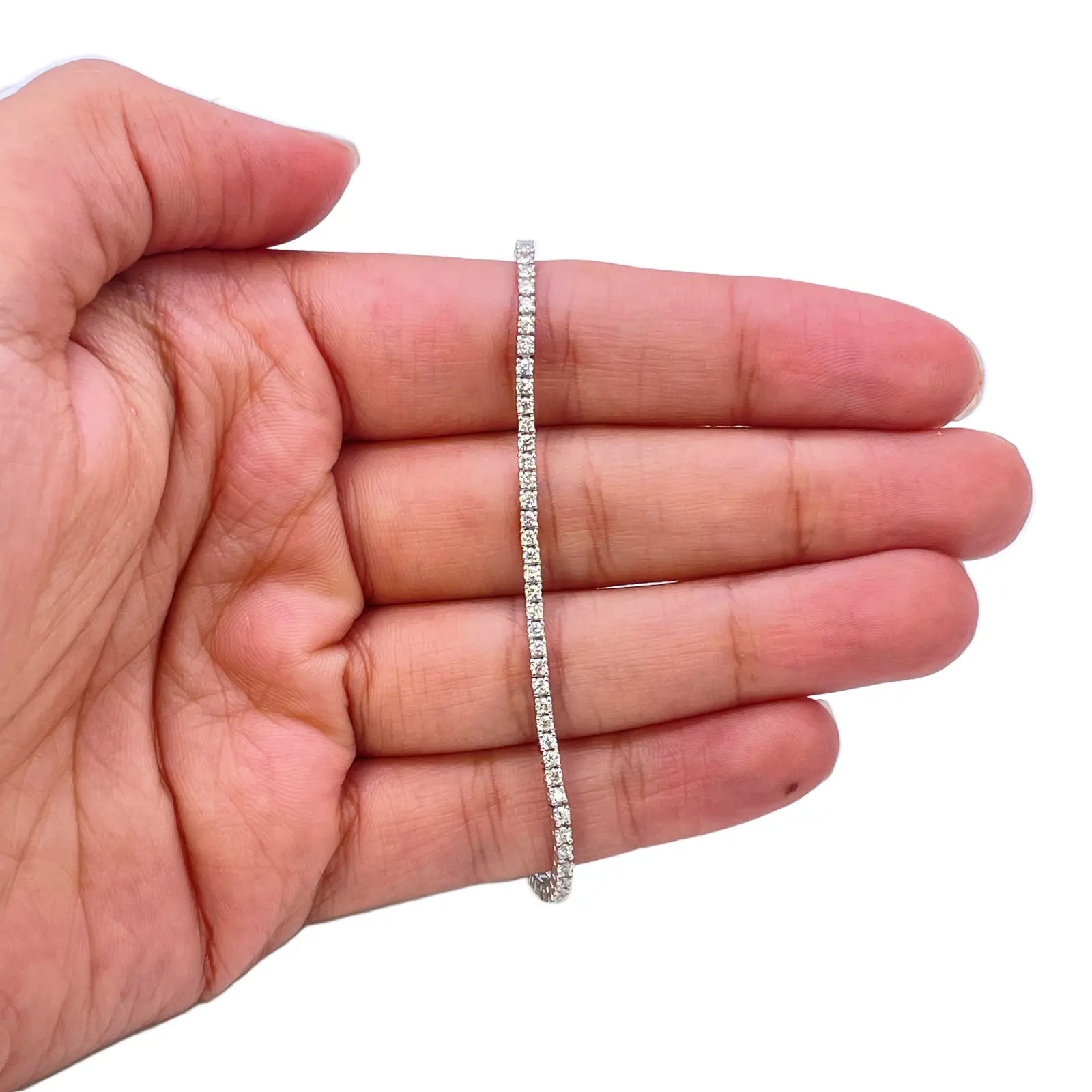 14ct White Gold Natural Diamond Tennis Bracelet 4-Claw 1.39ct 7''Inches 1.8mm  Diamond Bracelets