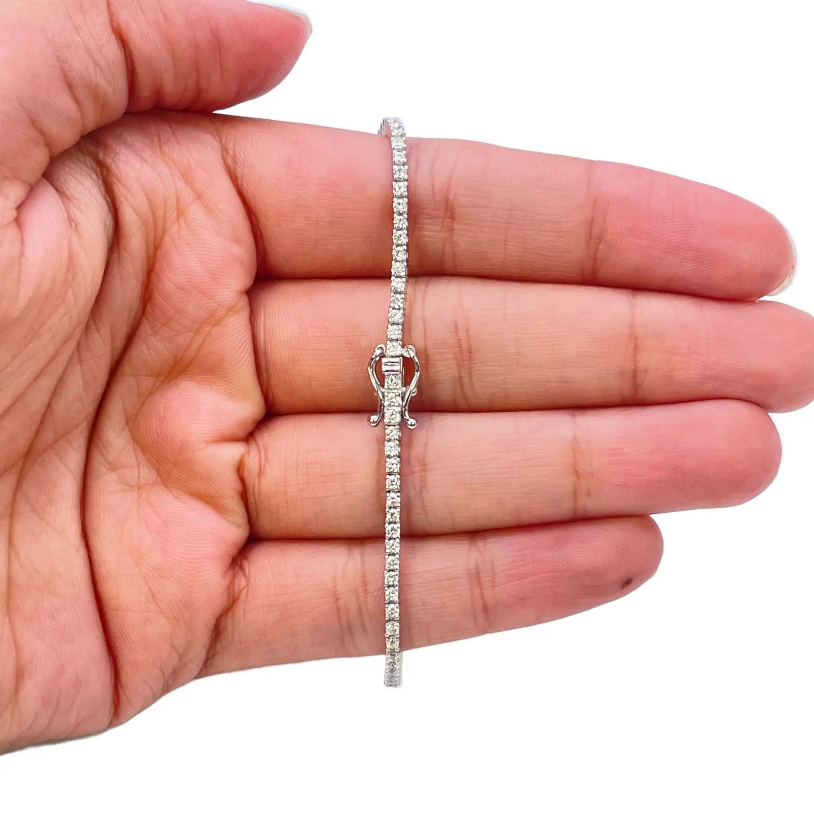 14ct White Gold Natural Diamond Tennis Bracelet 4-Claw 1.39ct 7''Inches 1.8mm  Diamond Bracelets