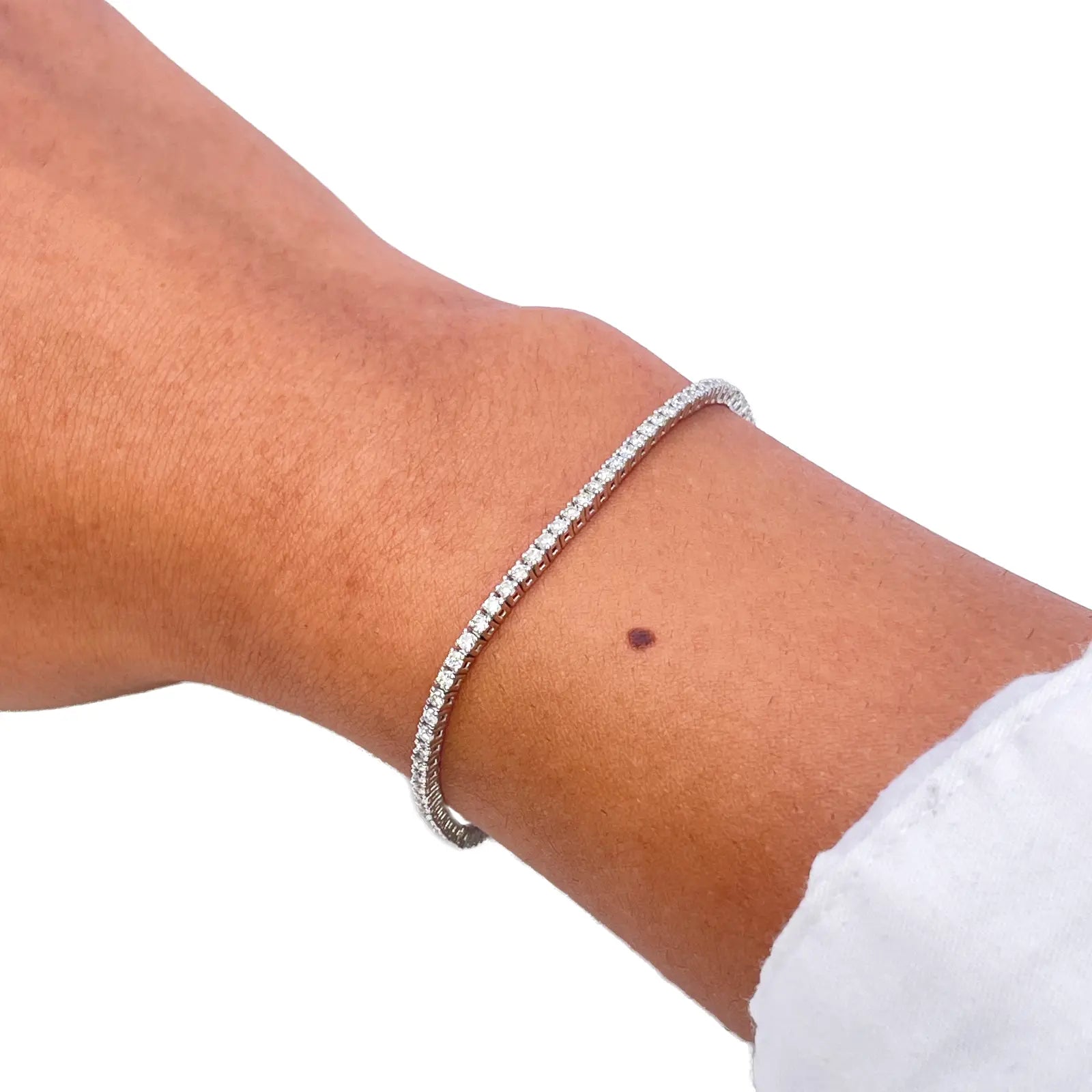 14ct White Gold Natural Diamond Tennis Bracelet 4-Claw 1.39ct 7''Inches 1.8mm  Diamond Bracelets