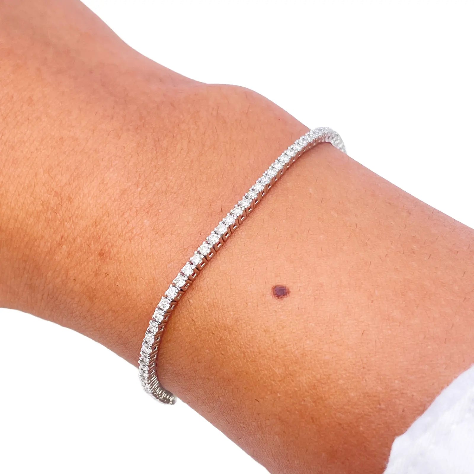 14ct White Gold Natural Diamond Tennis Bracelet 4-Claw 1.39ct 7''Inches 1.8mm  Diamond Bracelets