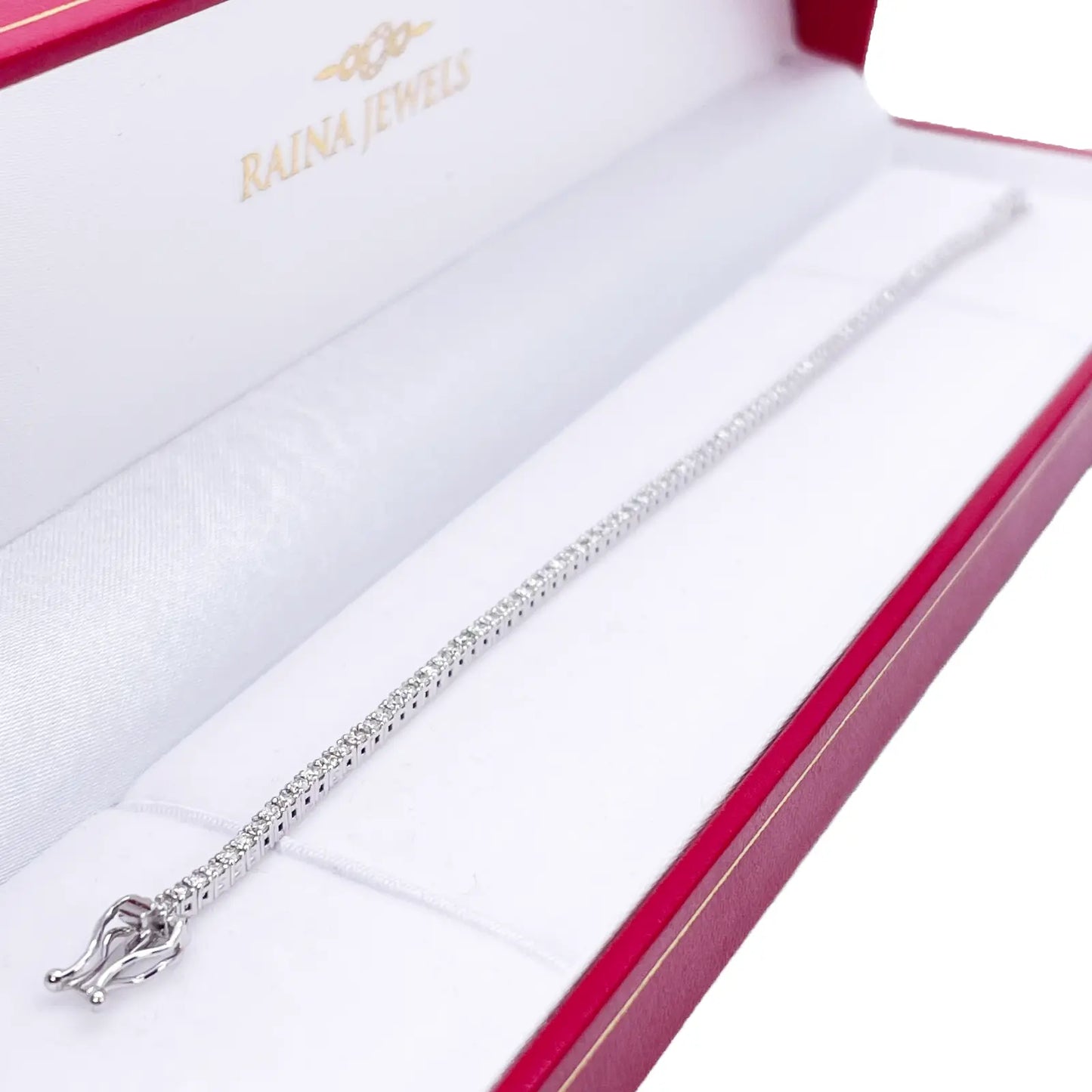 14ct White Gold Natural Diamond Tennis Bracelet 4-Claw 1.39ct 7''Inches 1.8mm  Diamond Bracelets