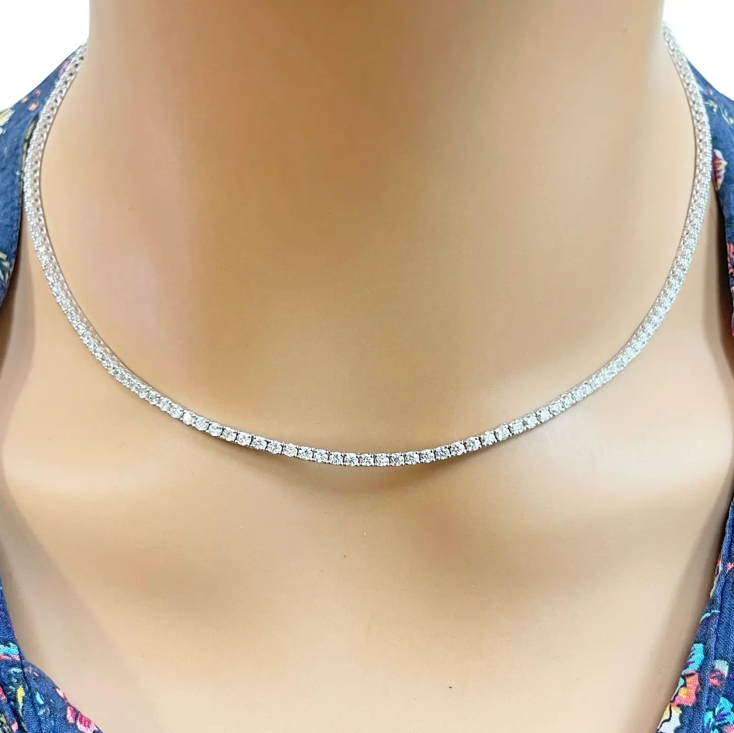 14ct White Gold Natural Diamond Tennis Necklace 5.96ct 17''inches 