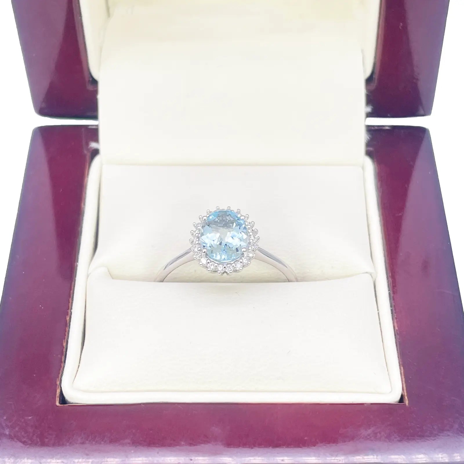 14ct White Gold  Natural Oval-Cut Aquamarine & Round Diamond Ring 0.94ct  Diamond Ring