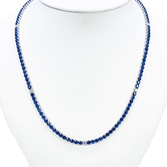 14ct White Gold Natural Sapphire & Diamond Tennis Necklace 21.2ct 18''inches 