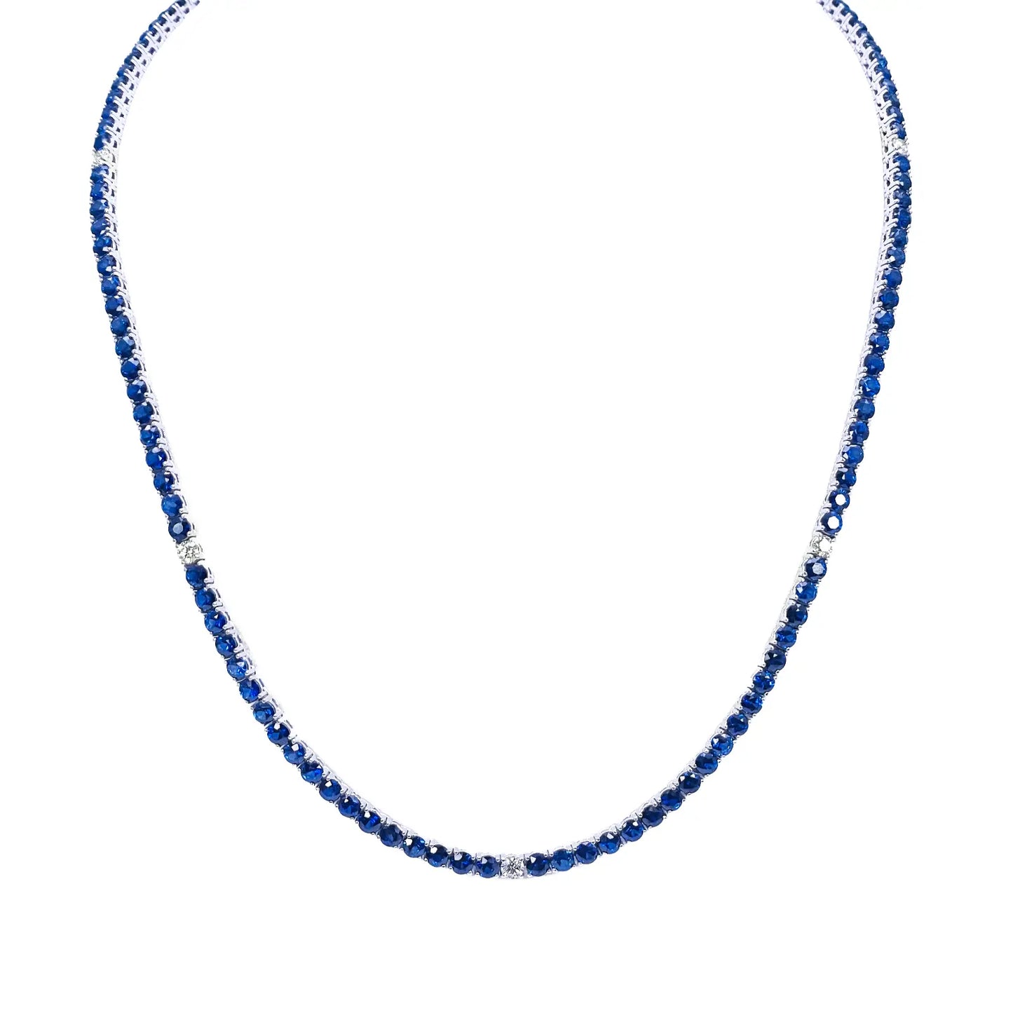 14ct White Gold Natural Sapphire & Diamond Tennis Necklace 21.2ct 18''inches 