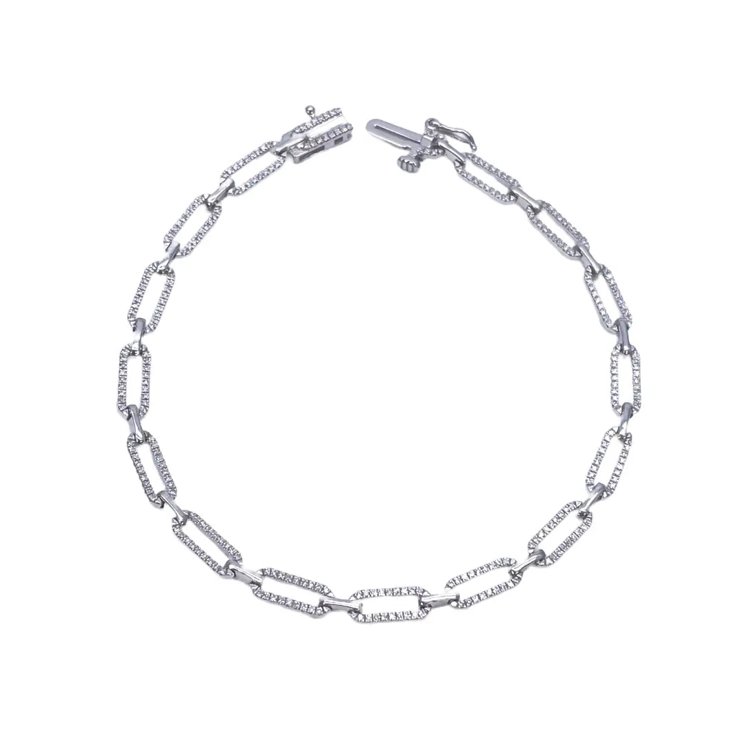 14ct White Gold Paper Clip Link Diamond Bracelet 0.50ct, 7''inches & 3.8mm Width  Diamond Bracelets