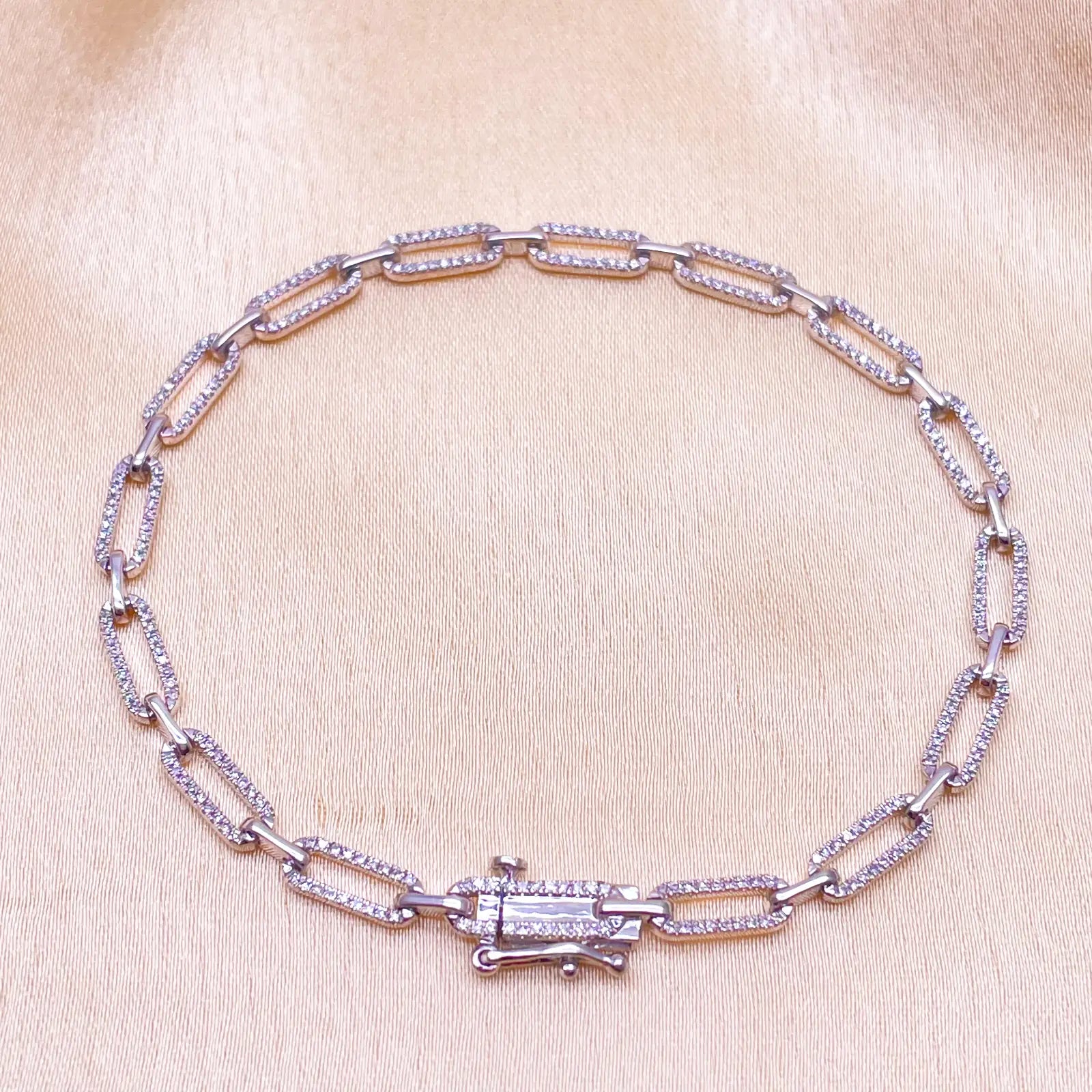 14ct White Gold Paper Clip Link Diamond Bracelet 0.50ct, 7''inches & 3.8mm Width  Diamond Bracelets