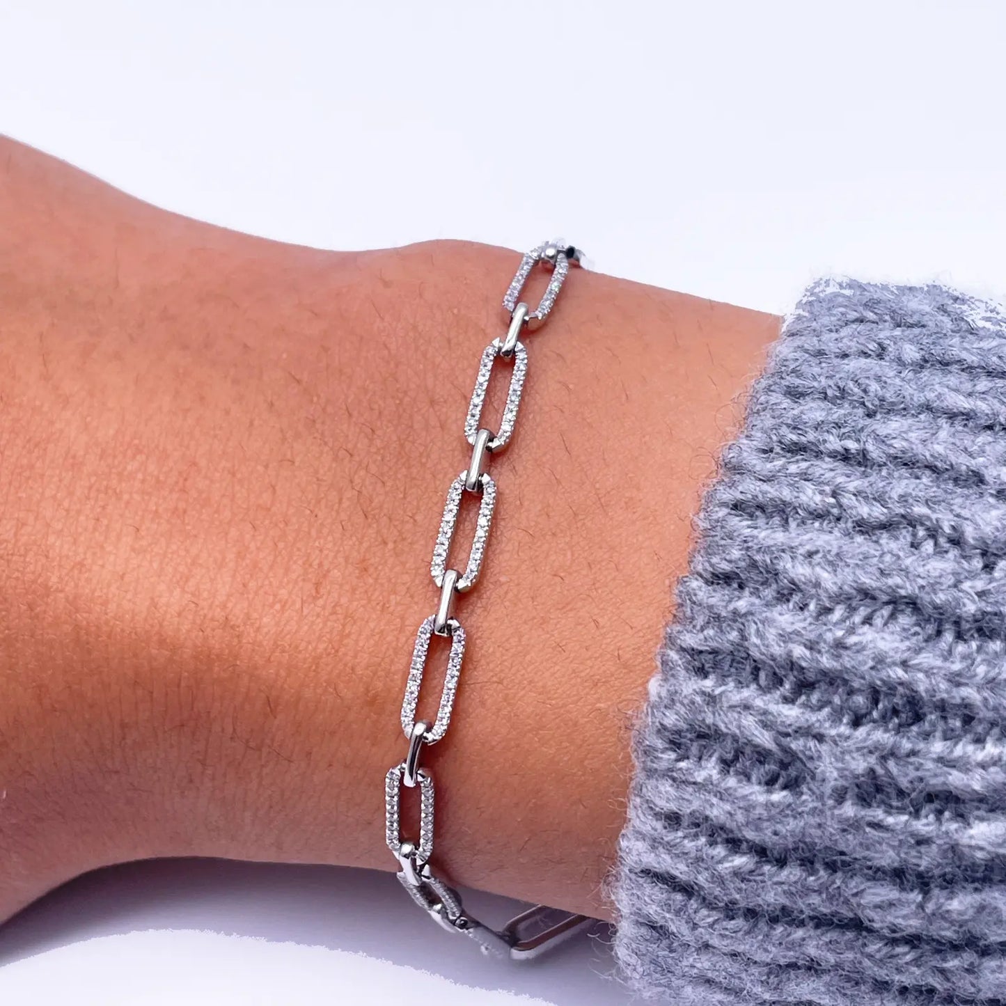 14ct White Gold Paper Clip Link Diamond Bracelet 0.50ct, 7''inches & 3.8mm Width  Diamond Bracelets