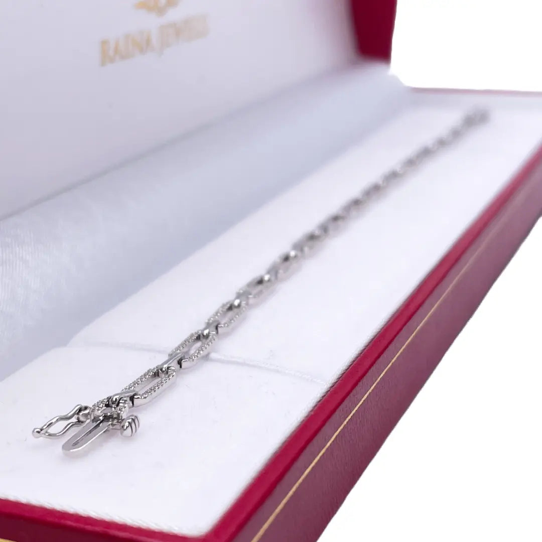 14ct White Gold Paper Clip Link Diamond Bracelet 0.50ct, 7''inches & 3.8mm Width  Diamond Bracelets