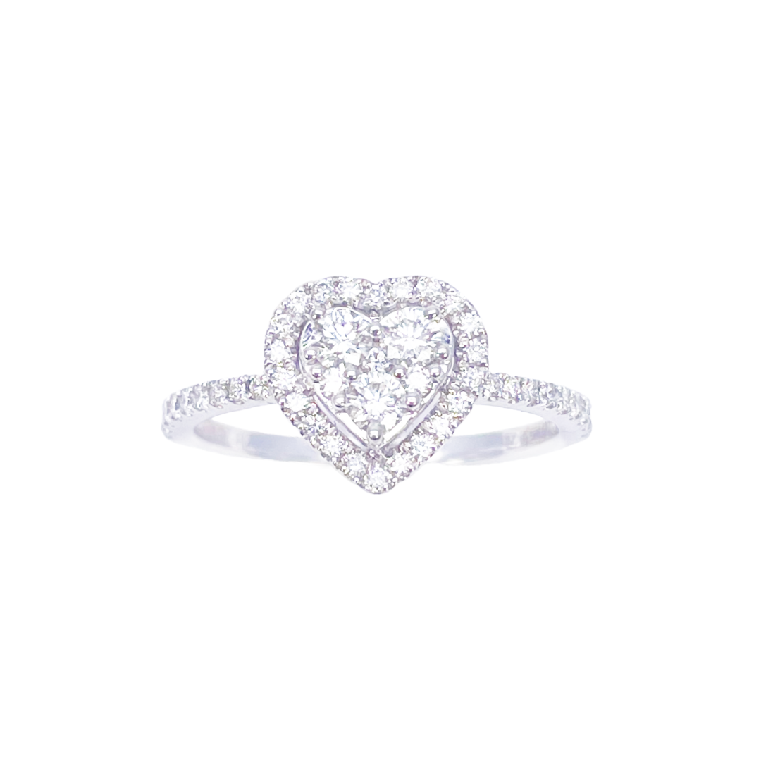 14ct White Gold Round Natural Diamond Heart Cluster Ring 0.50ct  Diamond Ring